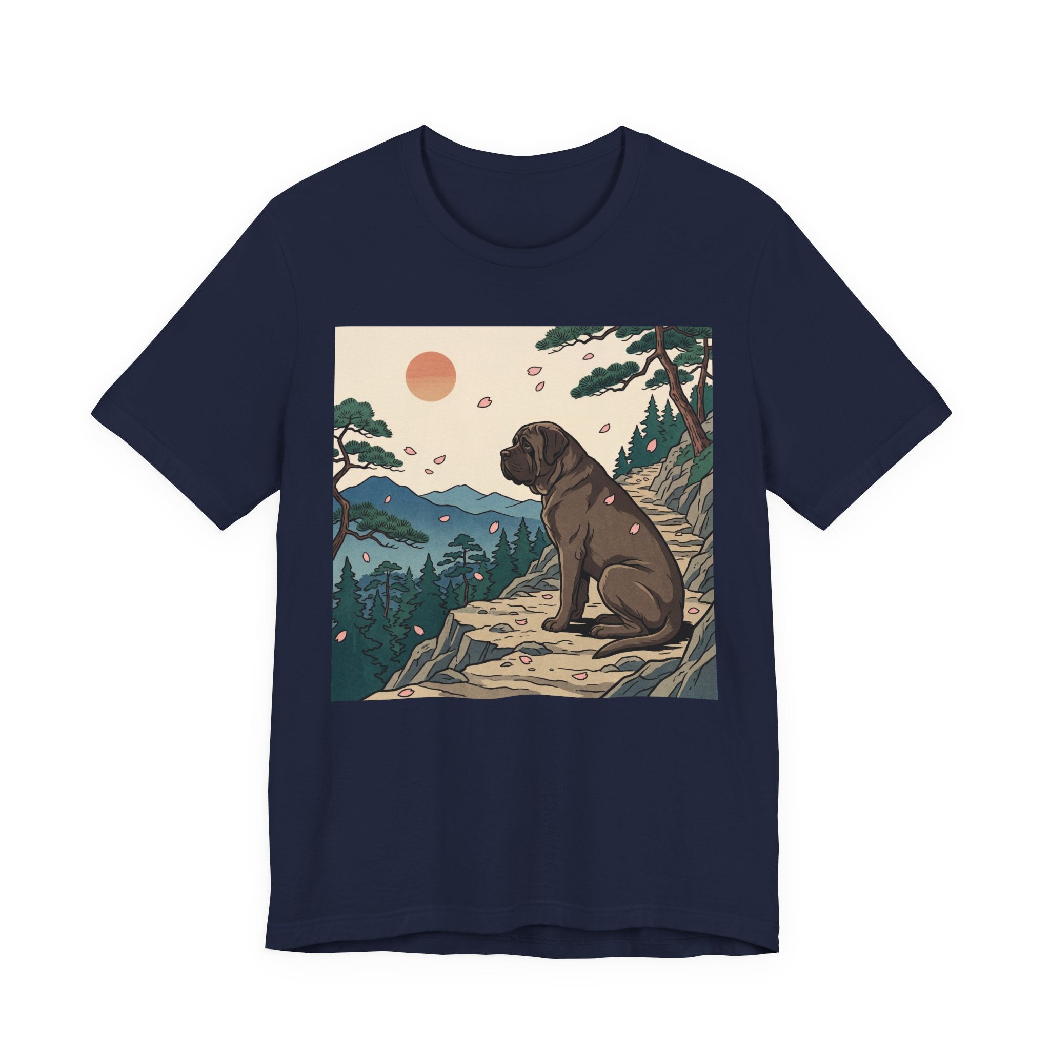 Hiroshige Style Mastiff T-Shirt — Cherry Blossom Mountain Art Print
