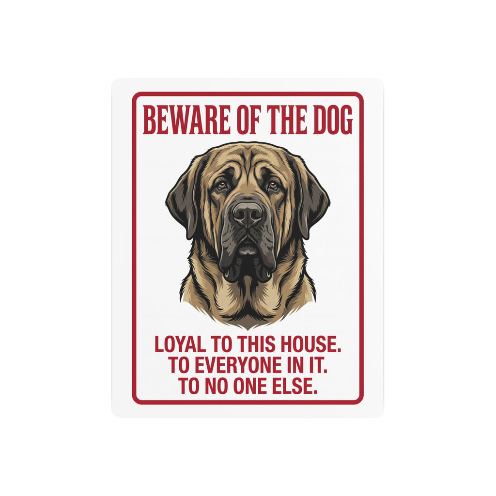 Beware of Mastiff Metal Sign – Fawn Portrait Aluminum Wall Sign – side view