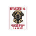 Beware of Mastiff Metal Sign – Fawn Portrait Aluminum Wall Sign – side view