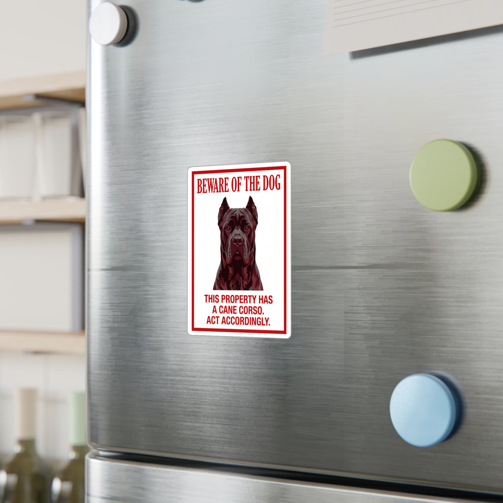 Beware of Cane Corso Sign – Bold Red Warning Outdoor Vinyl Decal – lifestyle view