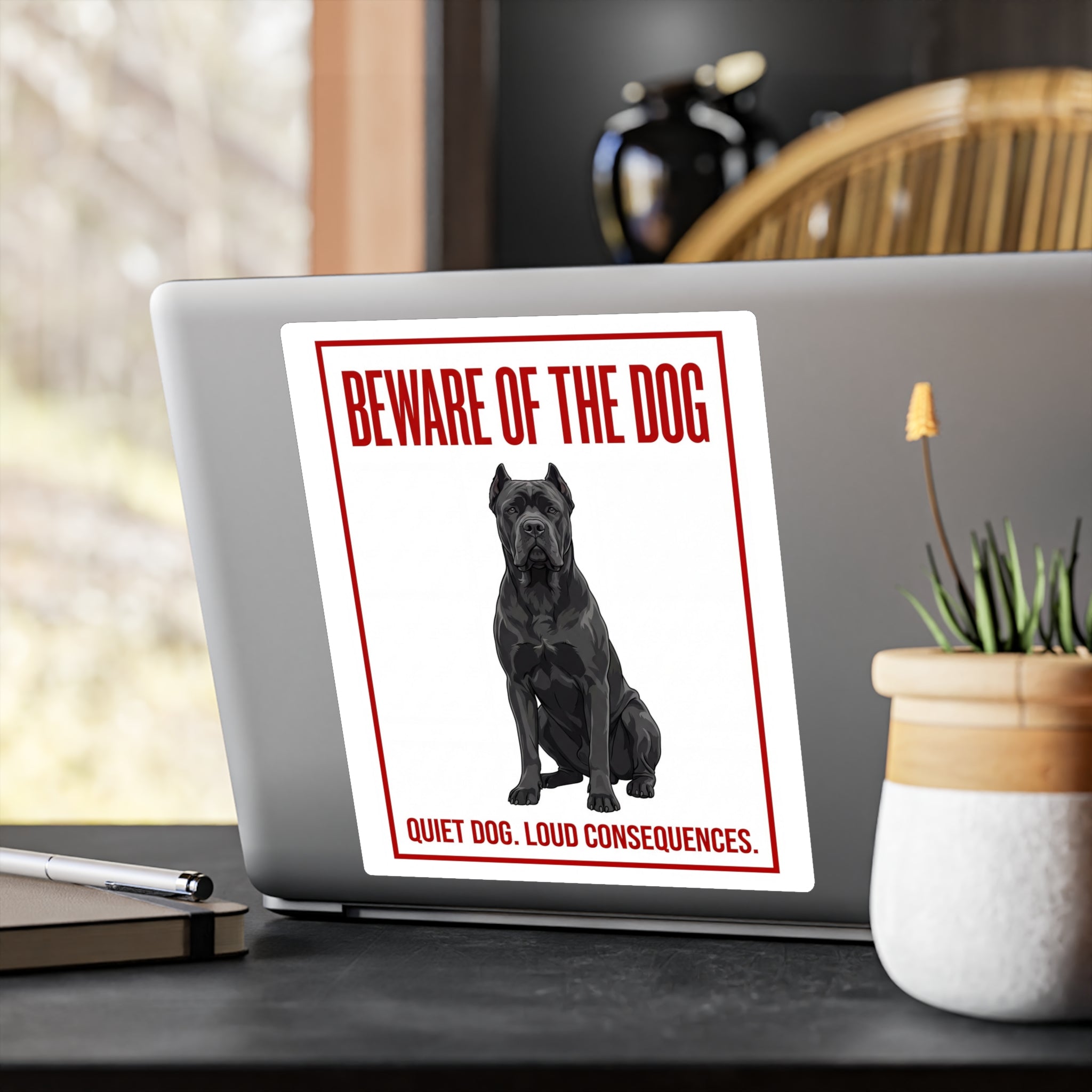 Beware of Cane Corso Sign – Bold Red Warning Outdoor Vinyl Decal – alternate view