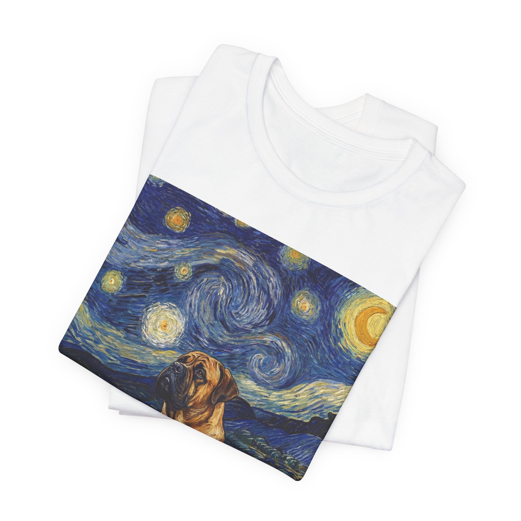 Van Gogh Style Mastiff T-Shirt — Swirling Starry Night Art Print