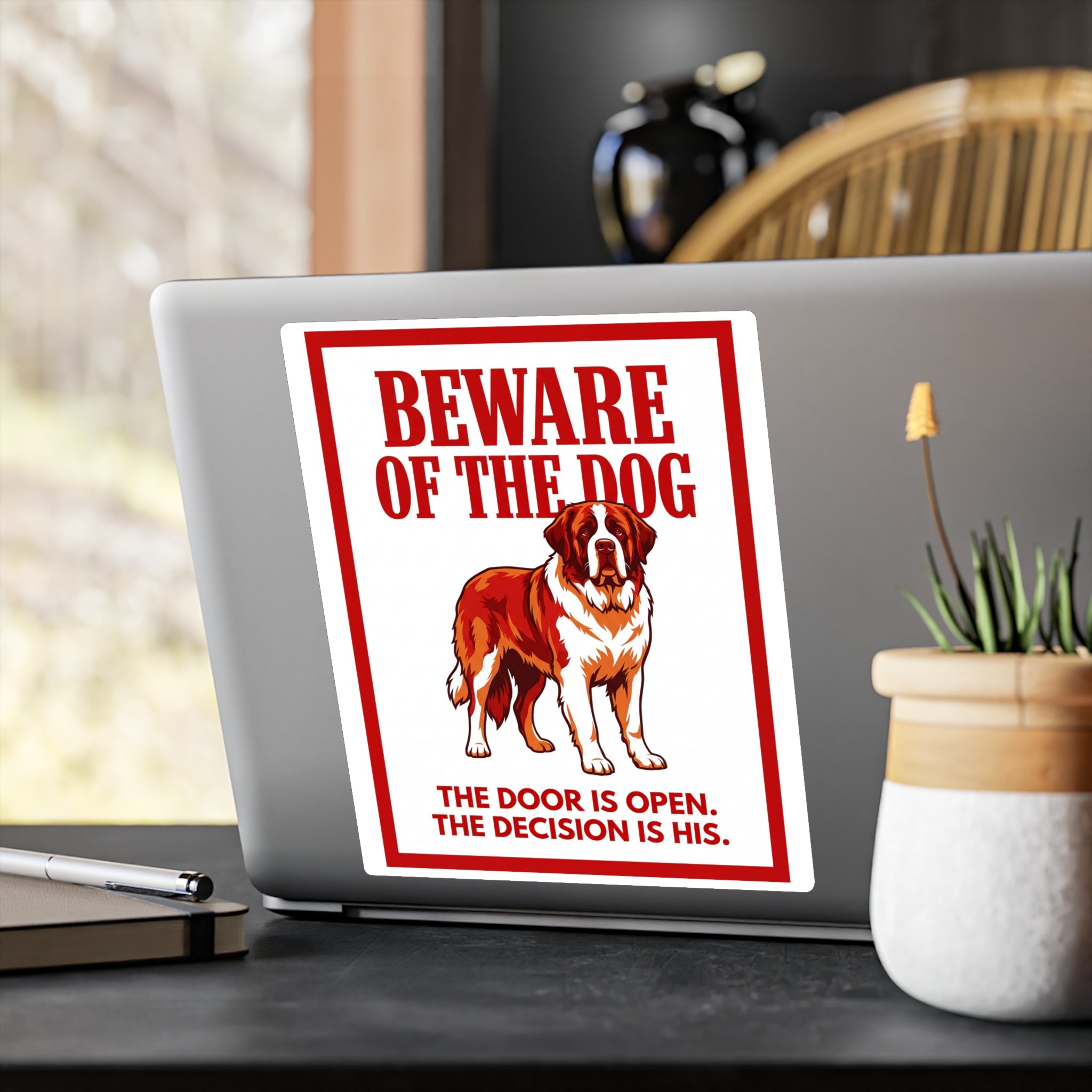 Beware of Saint Bernard Sign – Bold Red Warning Outdoor Vinyl Decal – alternate view