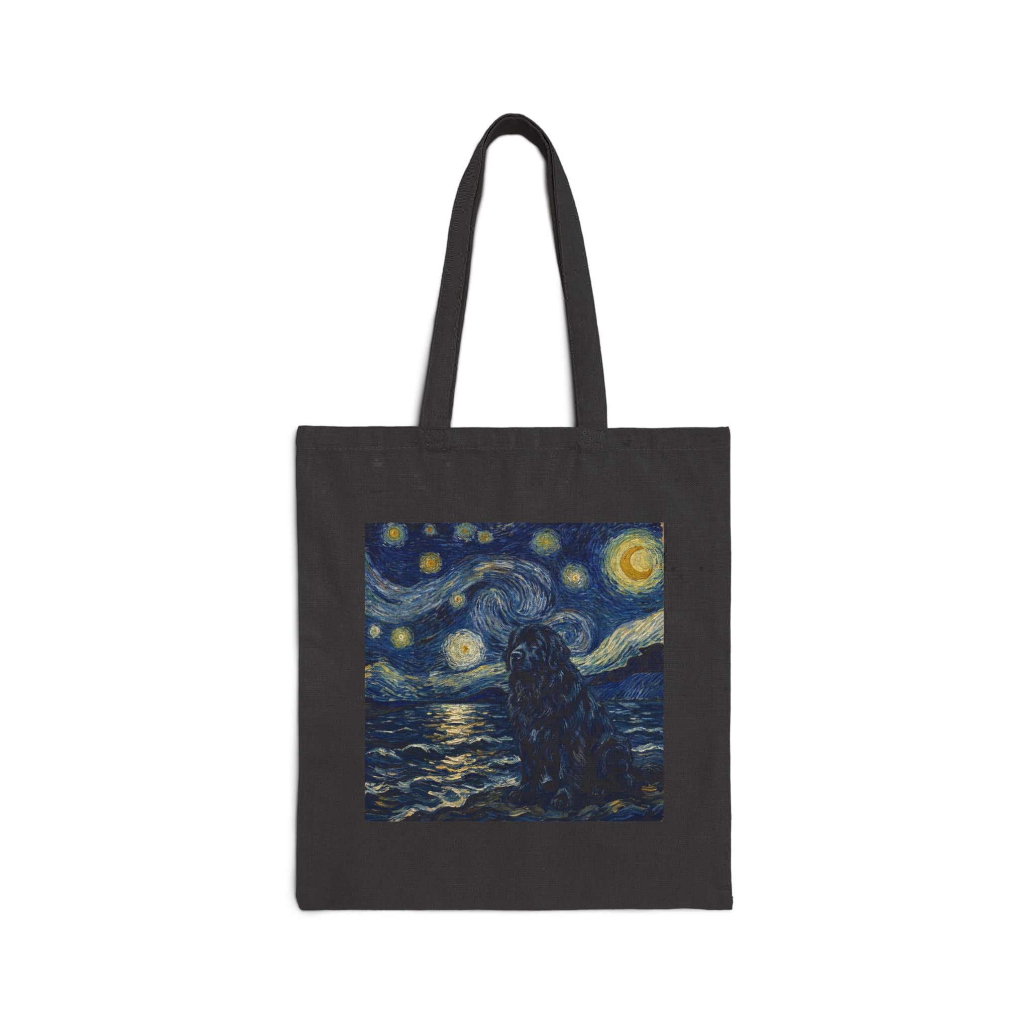 Van Gogh Newfoundland Tote Bag – Starry Night Sea Art Print – side view