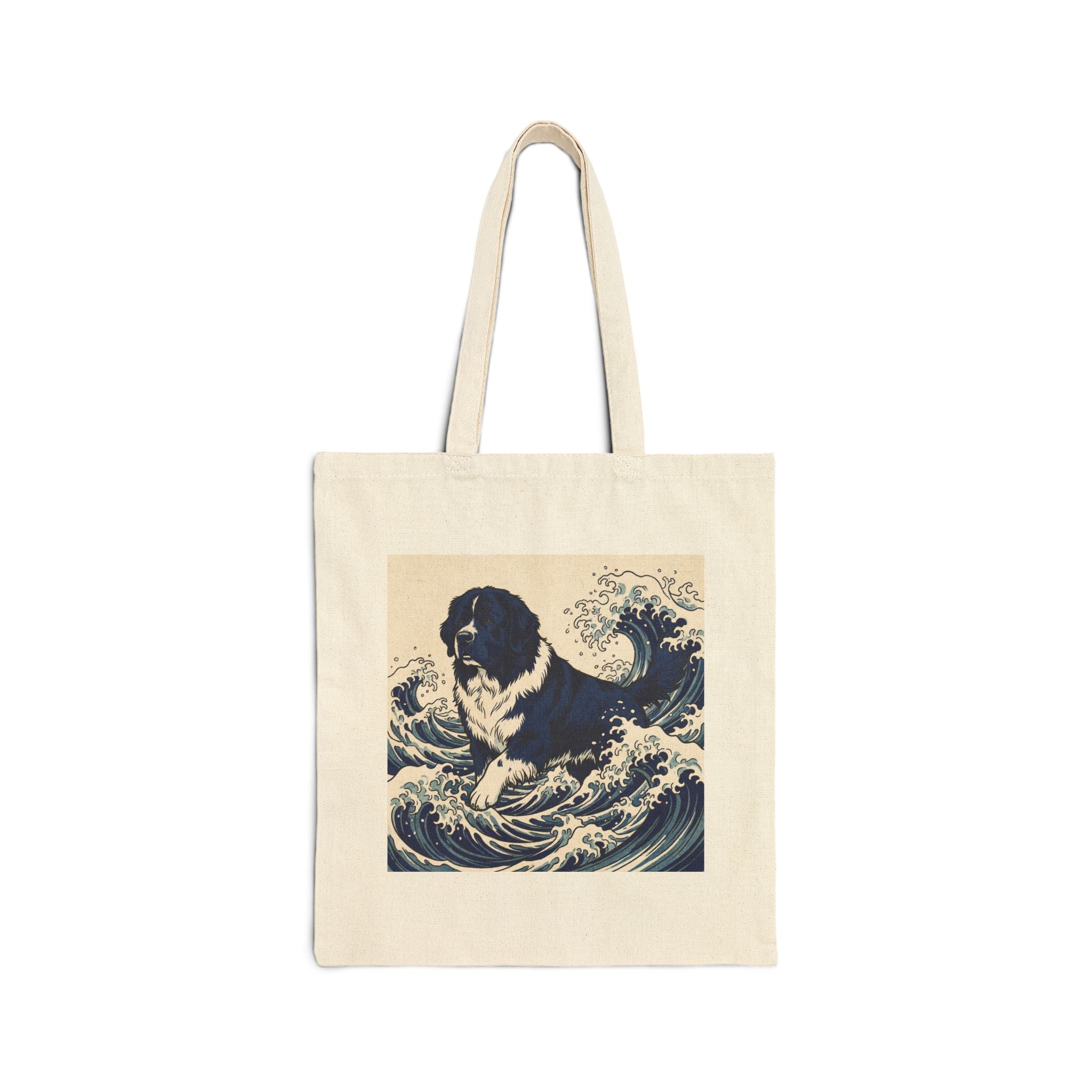 Hokusai Wave Newfoundland Tote Bag – Woodblock Art Print – side view
