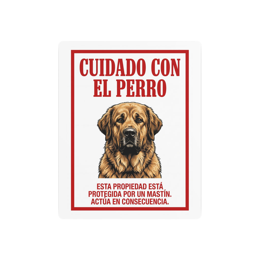 Beware of Spanish Mastiff Metal Sign – Red Border Aluminum Wall Sign – side view