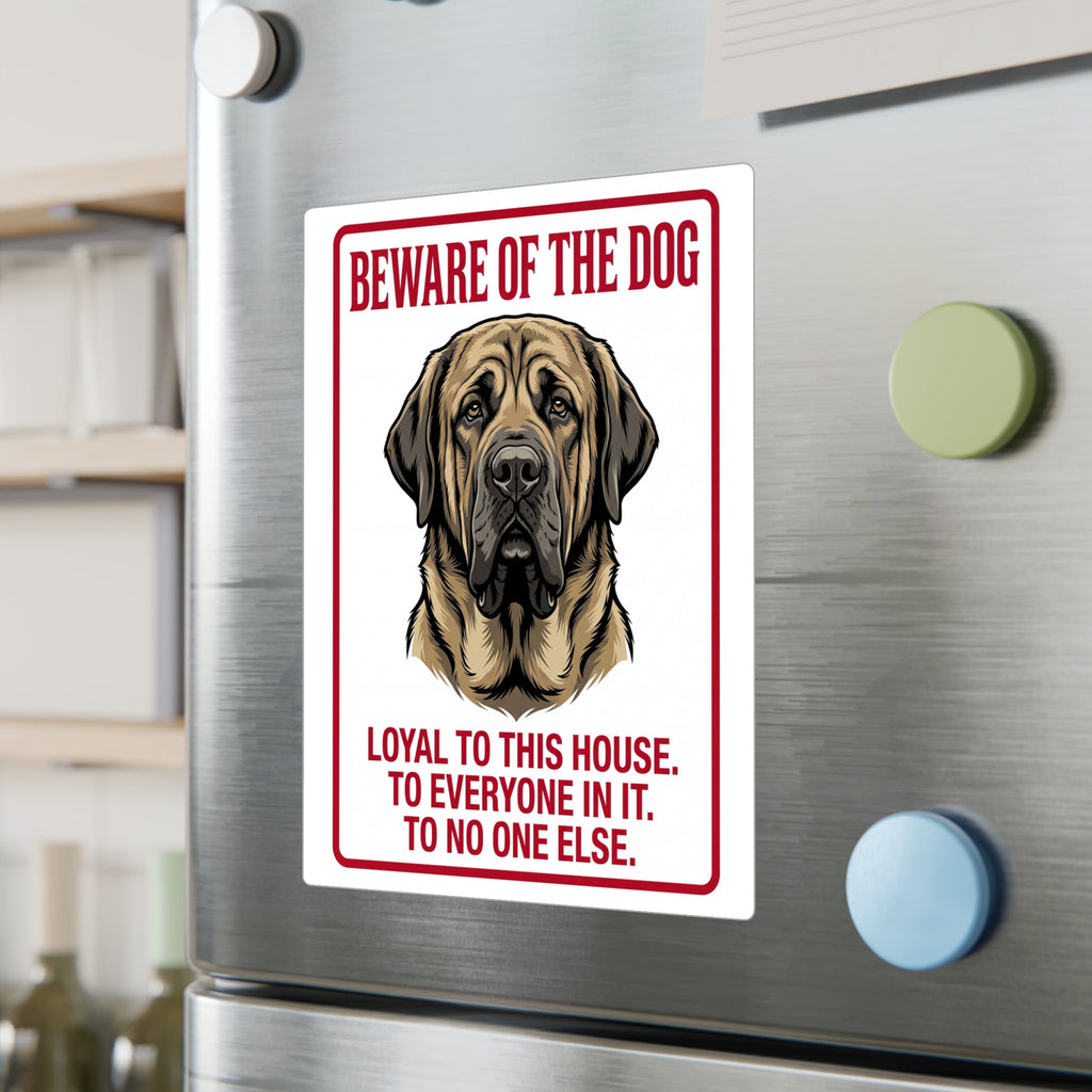 Beware of Mastiff Sign – Bold Red Border Outdoor Vinyl Decal – lifestyle view