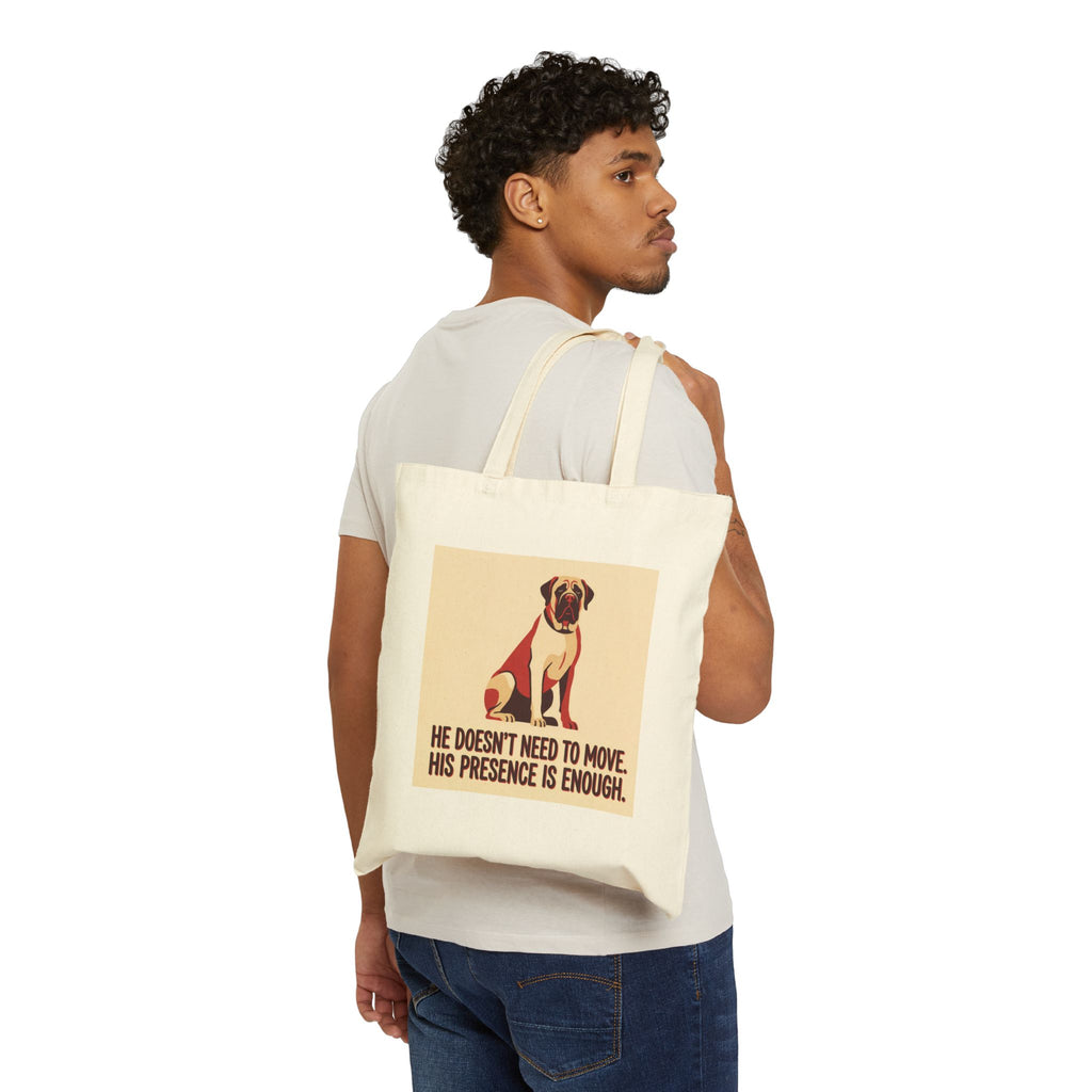 Mastiff Tote Bag – He Doesn't Need To Move Vintage Print – lifestyle view