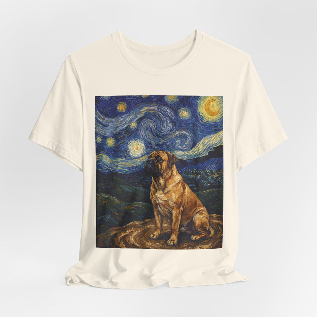 Van Gogh Style Mastiff T-Shirt — Swirling Starry Night Art Print