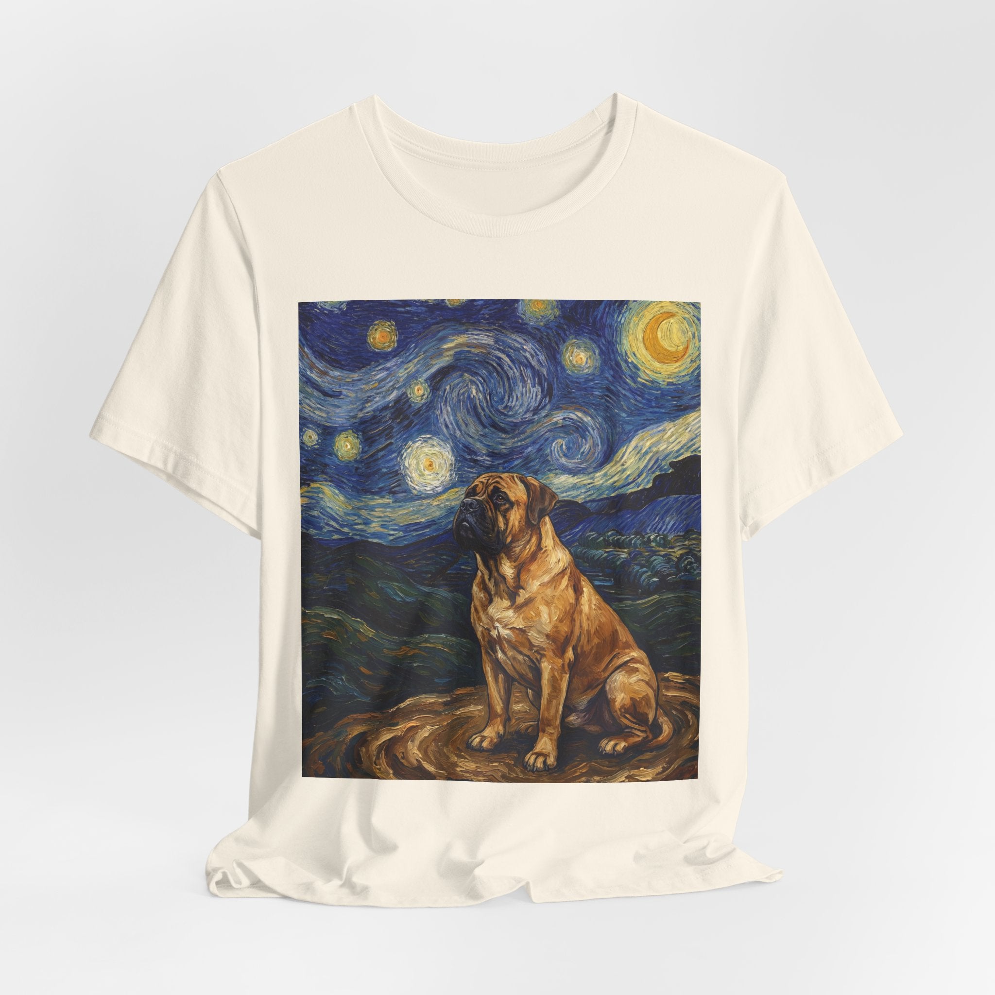 Van Gogh Style Mastiff T-Shirt — Swirling Starry Night Art Print