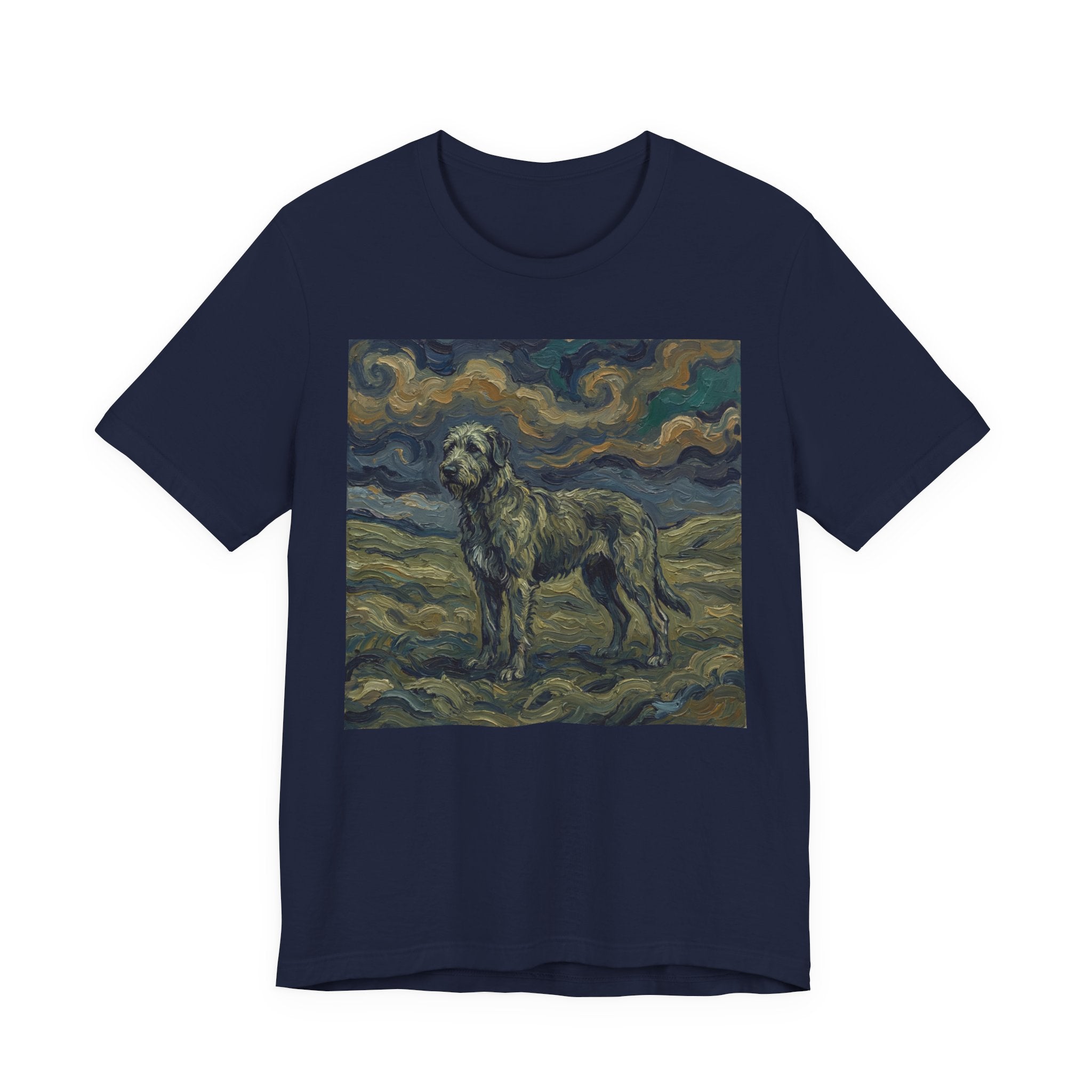 Van Gogh Style Irish Wolfhound T-Shirt — Swirling Storm Sky Art Print