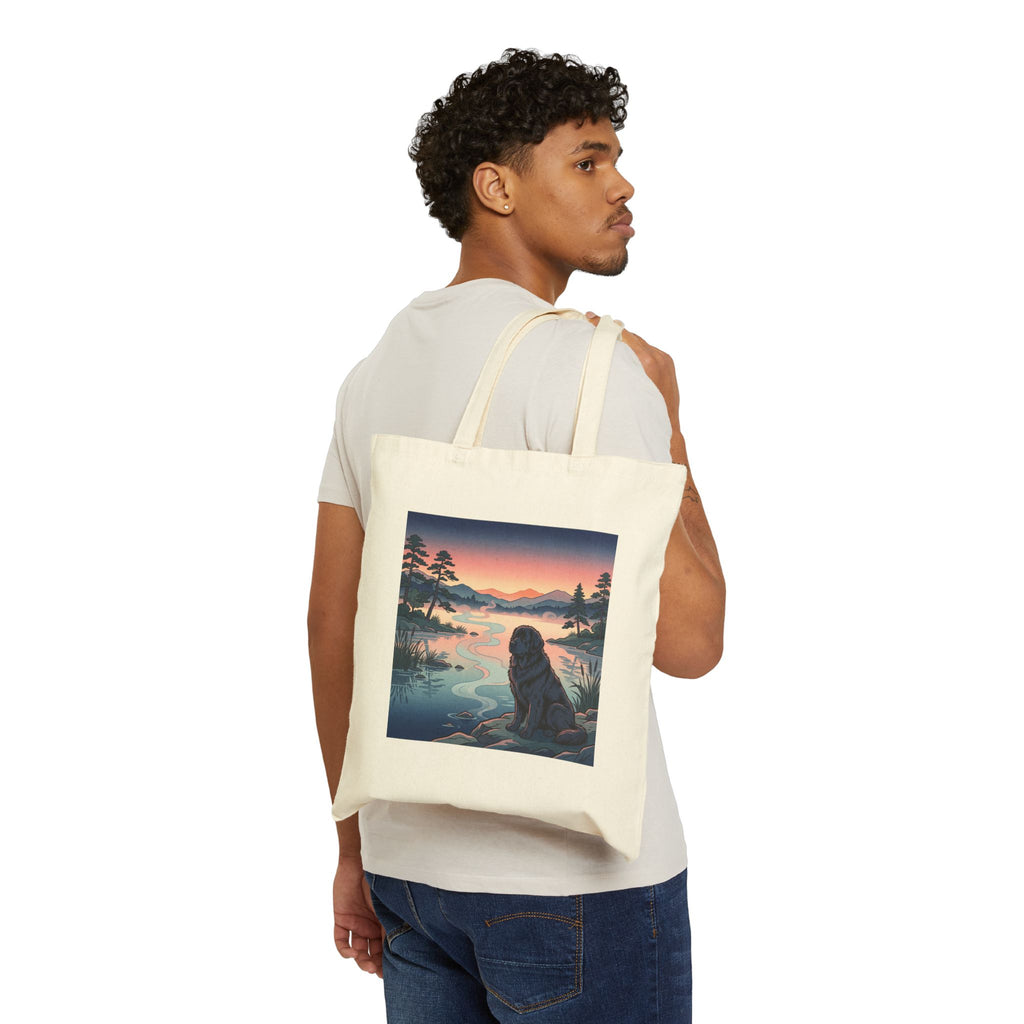 Hiroshige-Style Newfoundland Tote Bag – Dusk Lake Mist Art Print – lifestyle view
