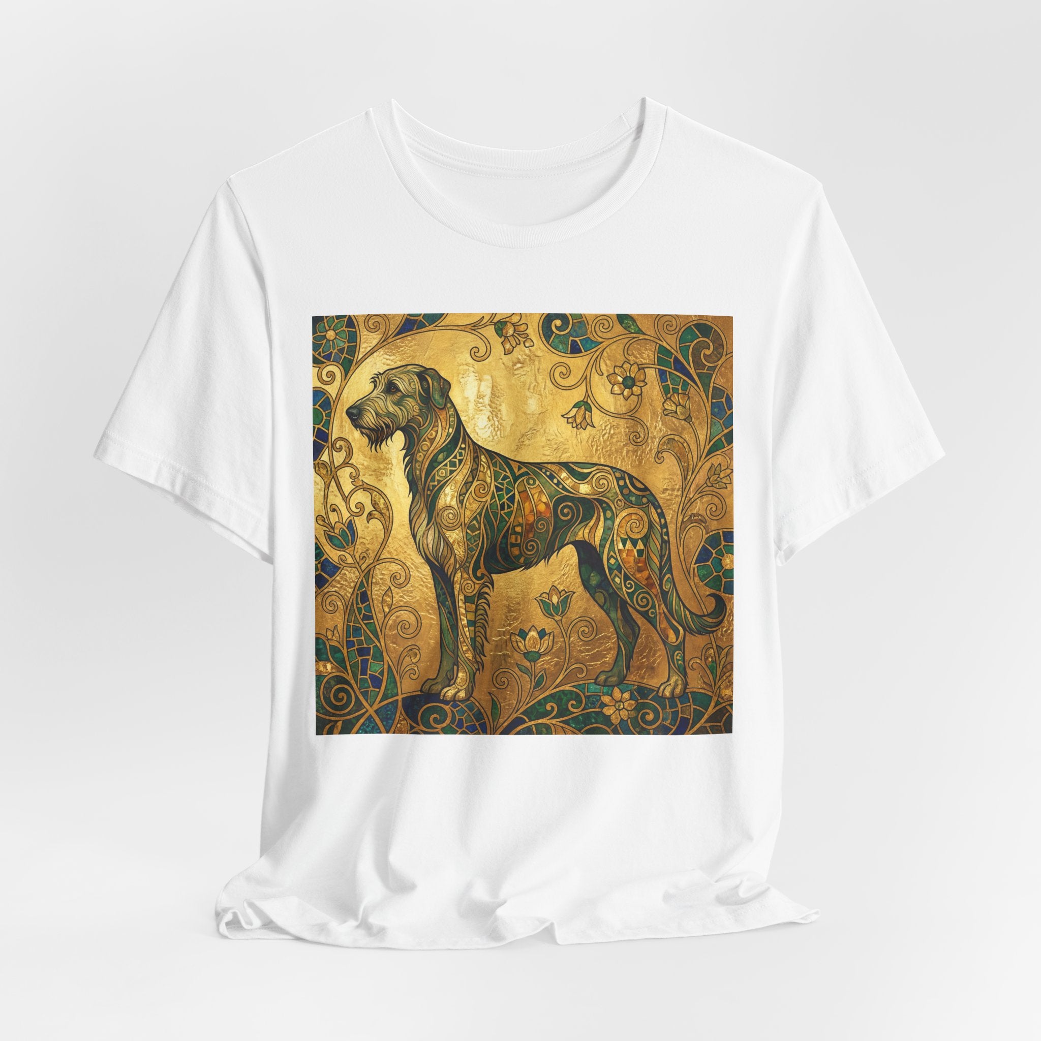 Klimt Style Irish Wolfhound T-Shirt — Gold Mosaic Ornamental Art Print