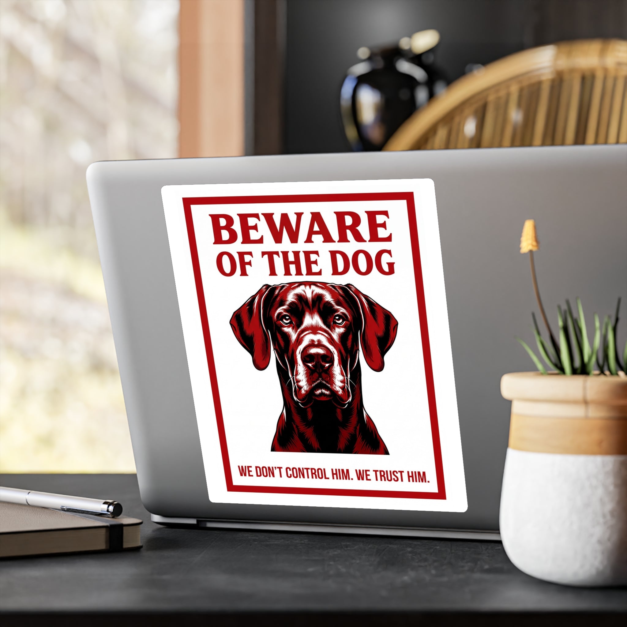 Beware of Great Dane Sign – Bold Red Portrait Outdoor Vinyl Decal – alternate view