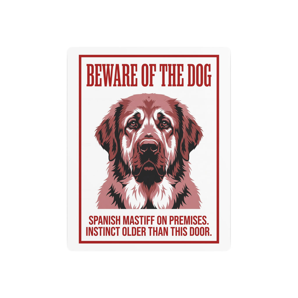 Beware of Spanish Mastiff Metal Sign – Red Portrait Aluminum Wall Sign – side view