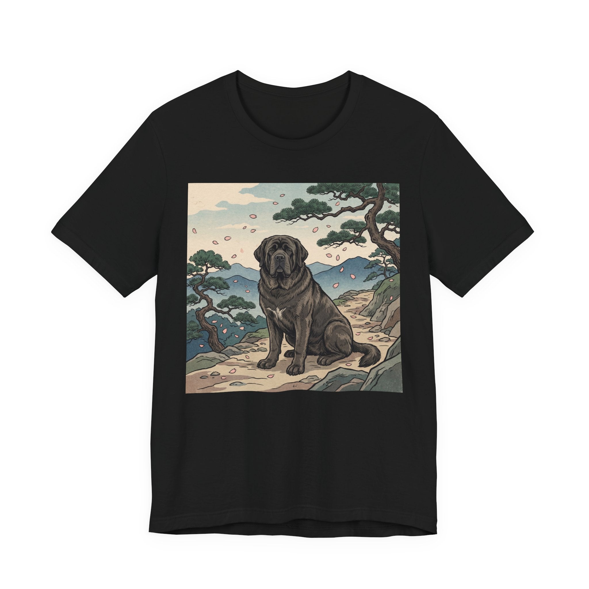 Hiroshige Style Mastiff T-Shirt — Cherry Blossom Mountain Art Print