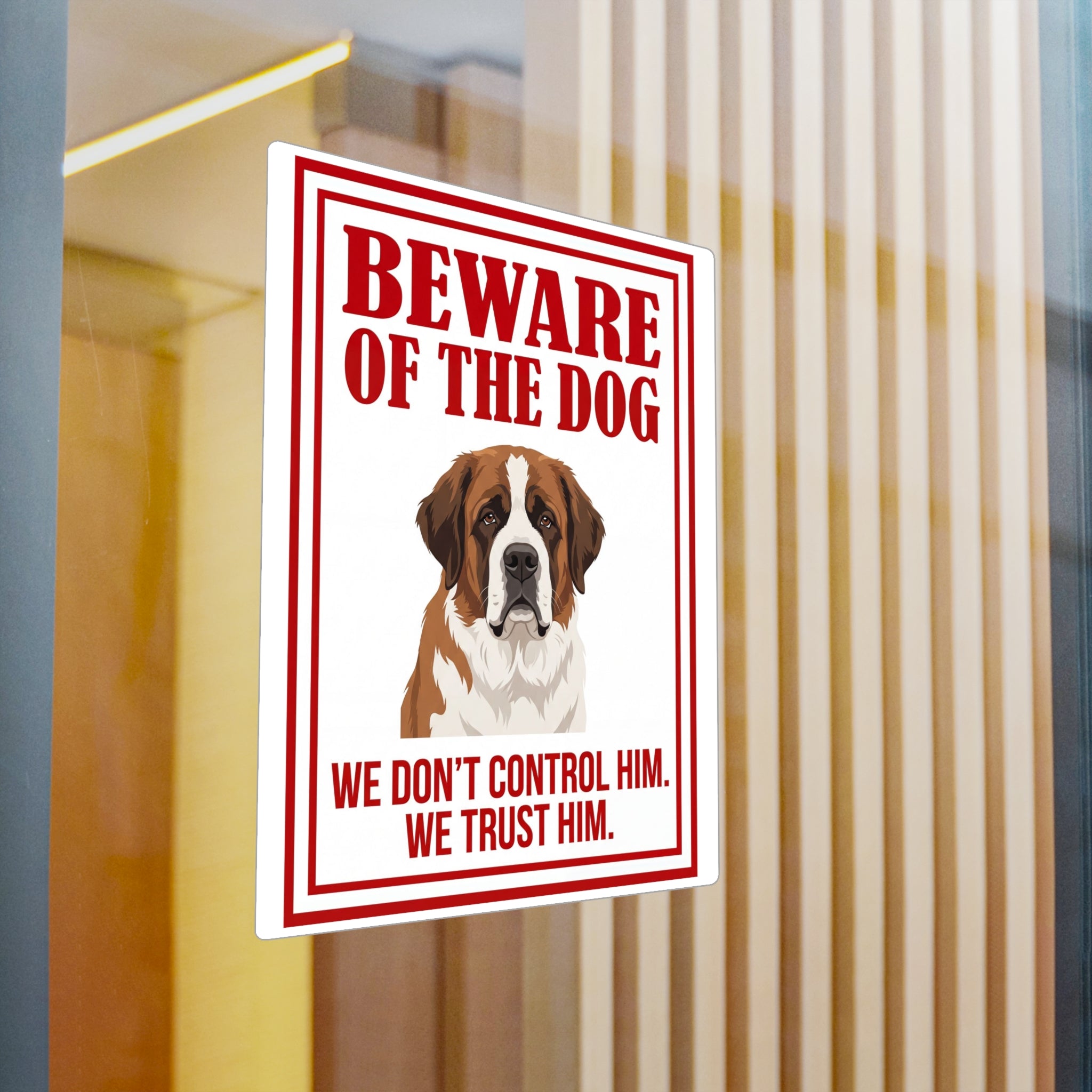 Beware of Saint Bernard Sign – Bold Red Warning Outdoor Vinyl Decal – detail view