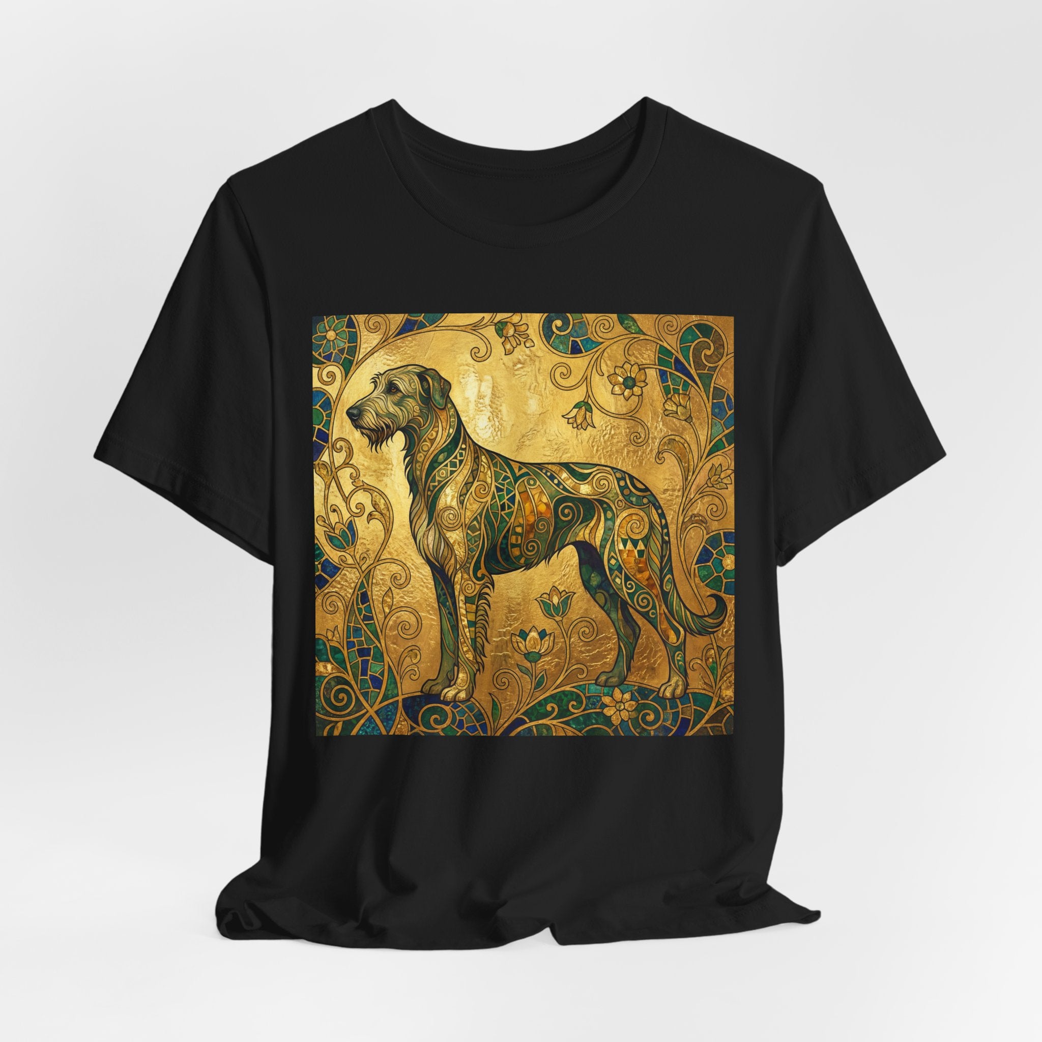 Klimt Style Irish Wolfhound T-Shirt — Gold Mosaic Ornamental Art Print