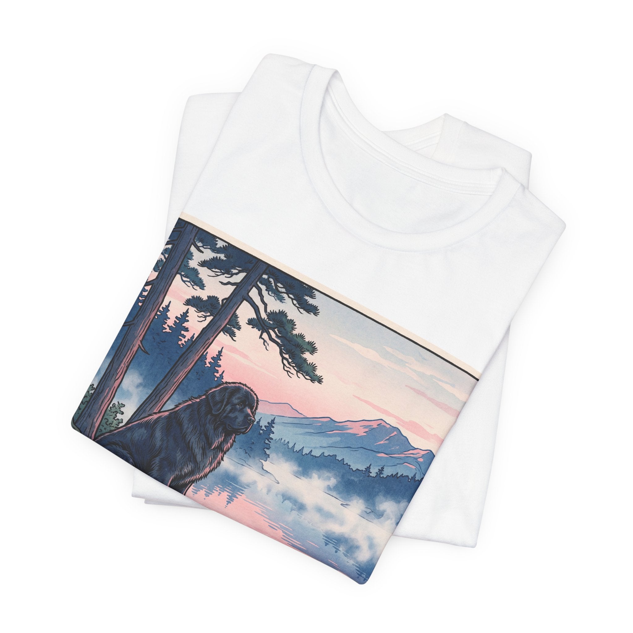 Hiroshige Style Newfoundland T-Shirt — Misty Lake Dawn Art Print