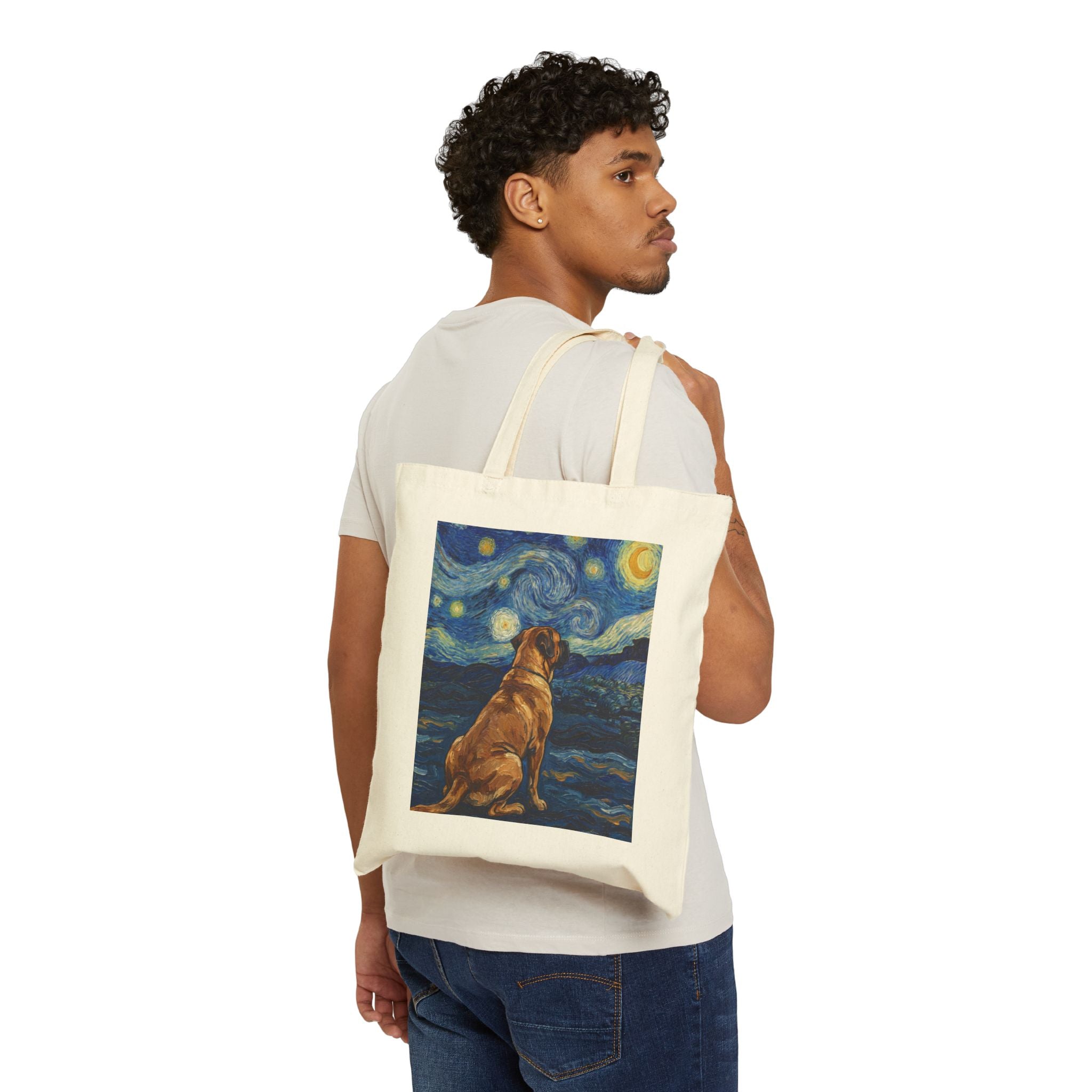 Van Gogh Mastiff Tote Bag – Starry Night Swirl Art Print – lifestyle view