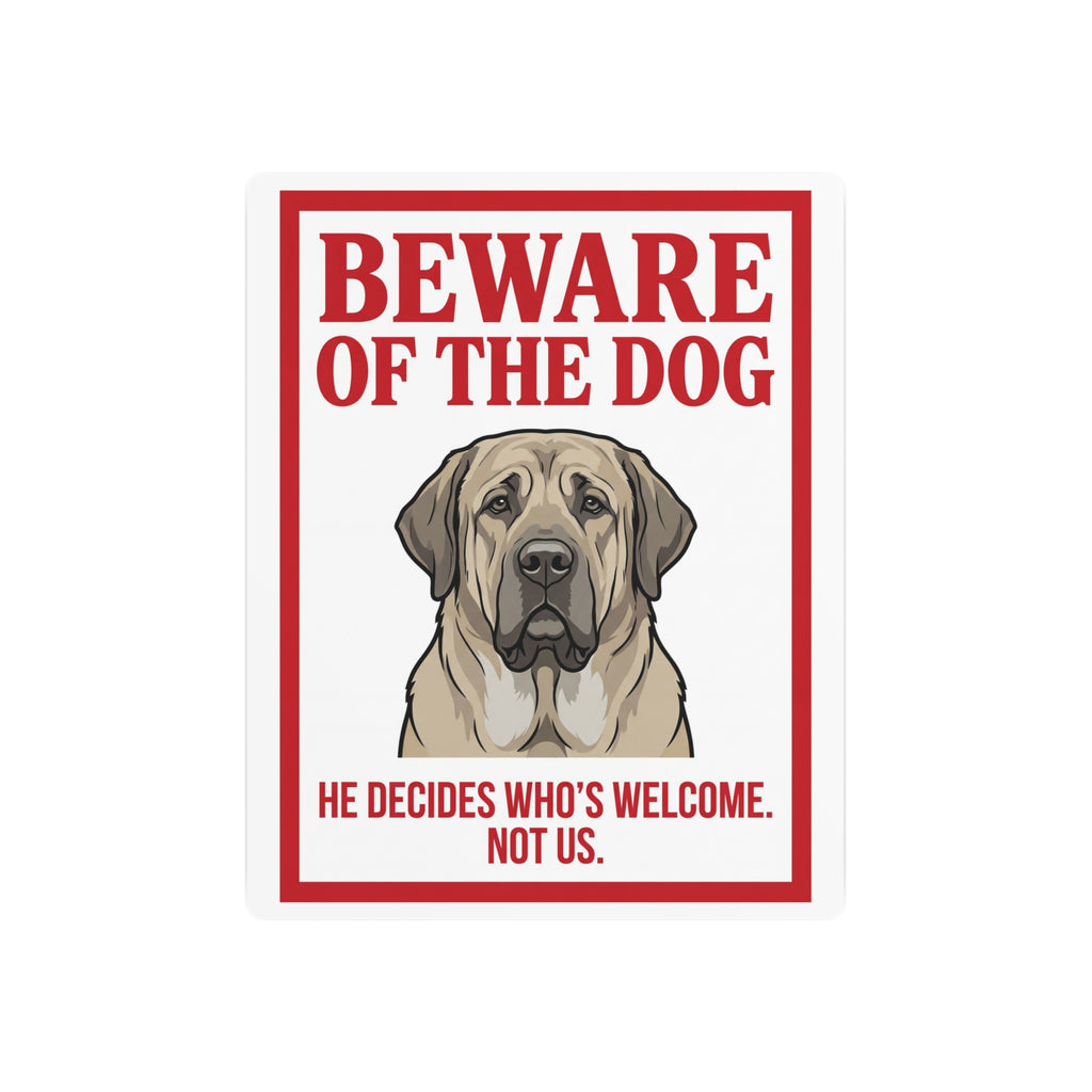 Beware of Mastiff Metal Sign – Fawn Portrait Aluminum Wall Sign – side view