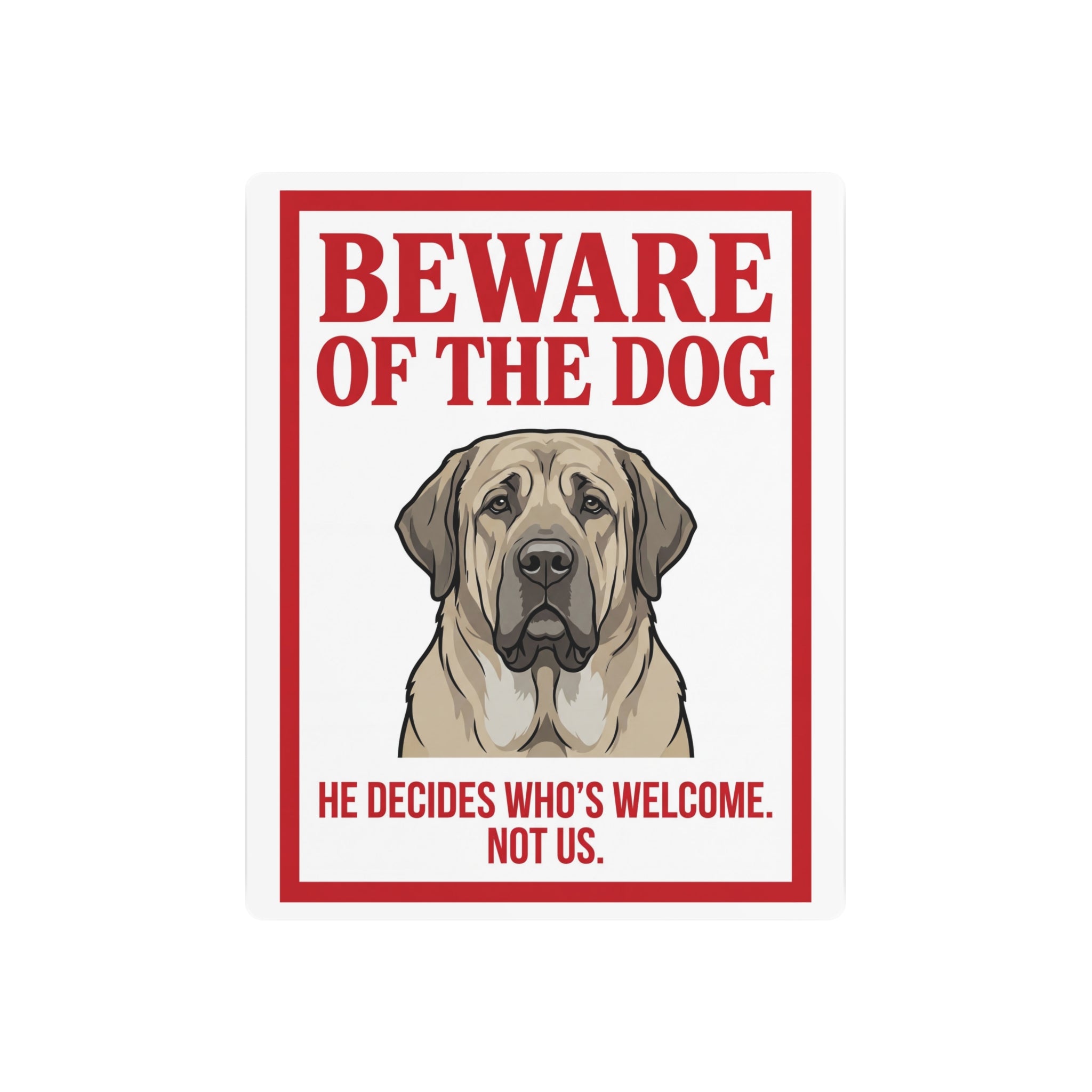Beware of Mastiff Metal Sign – Fawn Portrait Aluminum Wall Sign – side view