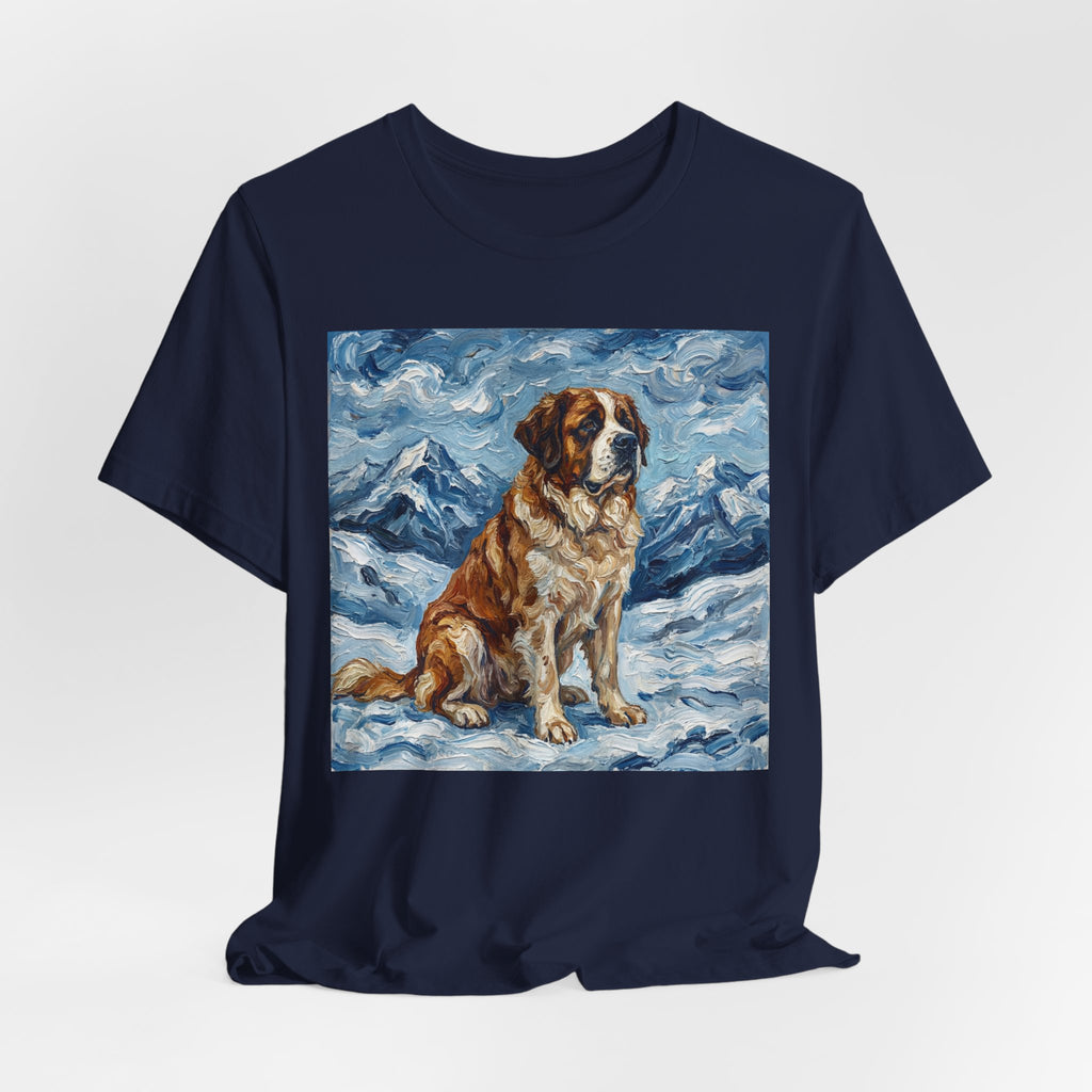 Van Gogh Style Saint Bernard T-Shirt — Alpine Snow Art Print