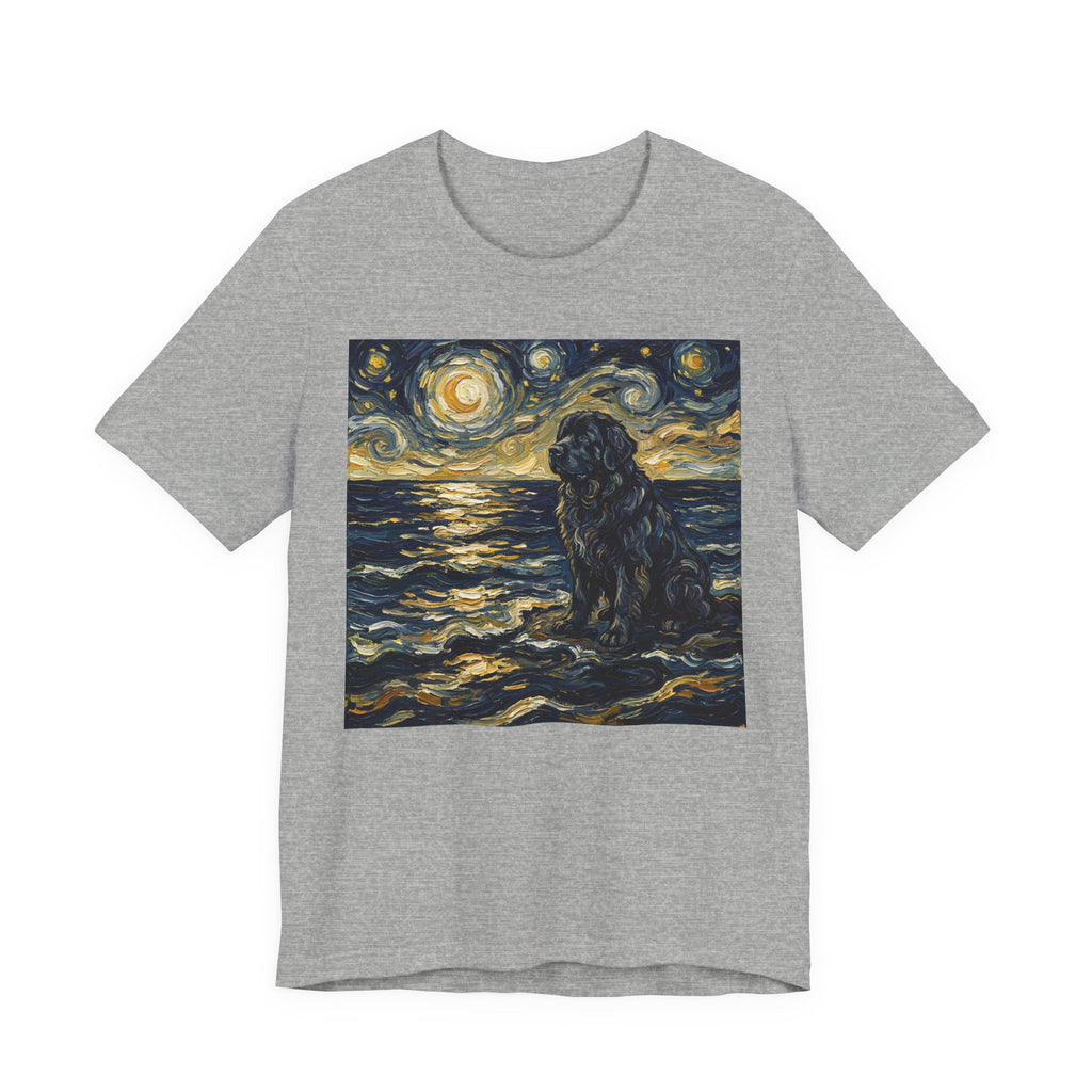 Van Gogh Style Newfoundland T-Shirt — Moonlit Ocean Waves Art Print