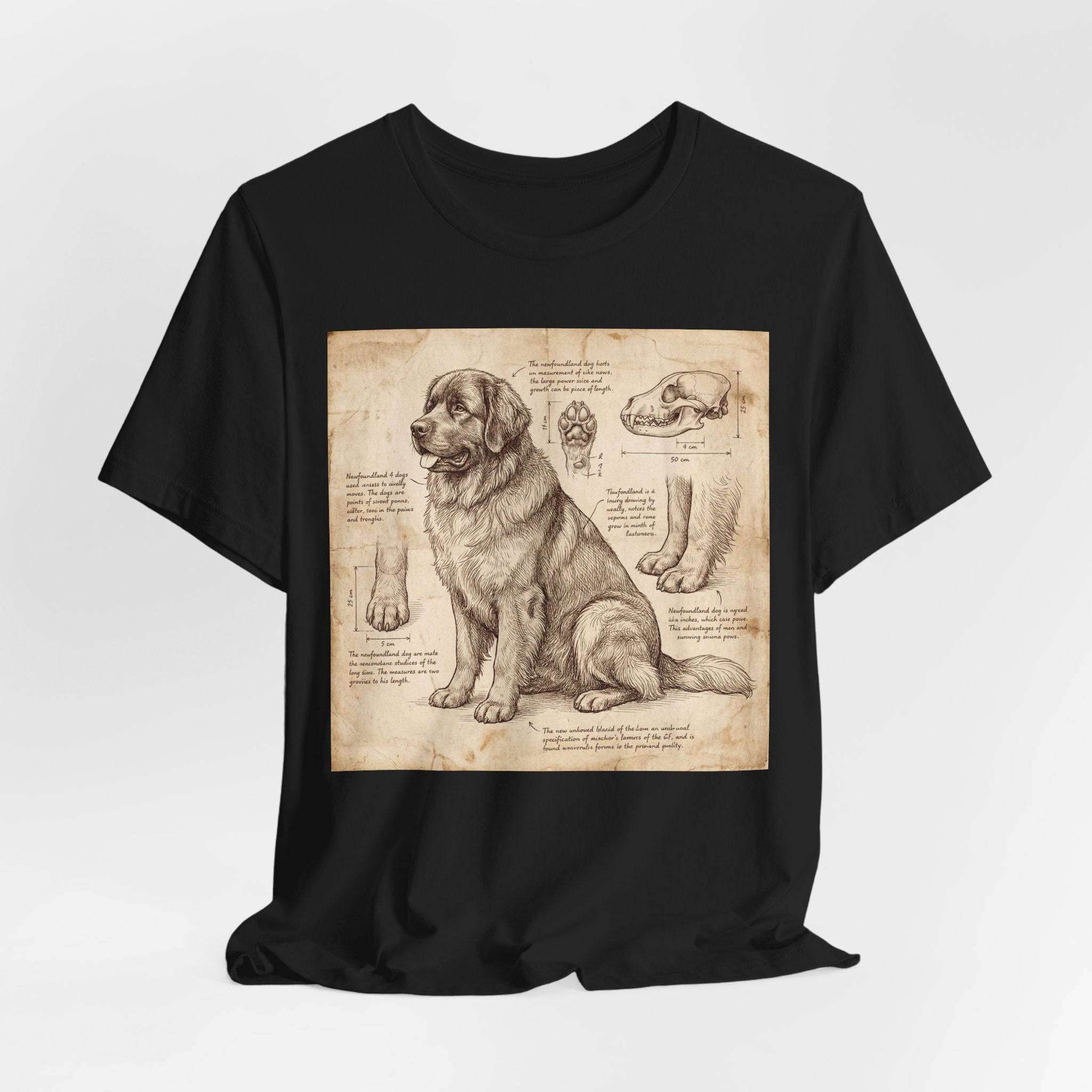 Da Vinci Style Newfoundland T-Shirt — Anatomical Parchment Art Print