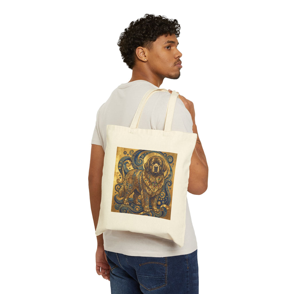 Klimt-Style Newfoundland Tote Bag – Blue Gold Ornamental Art Print – lifestyle view