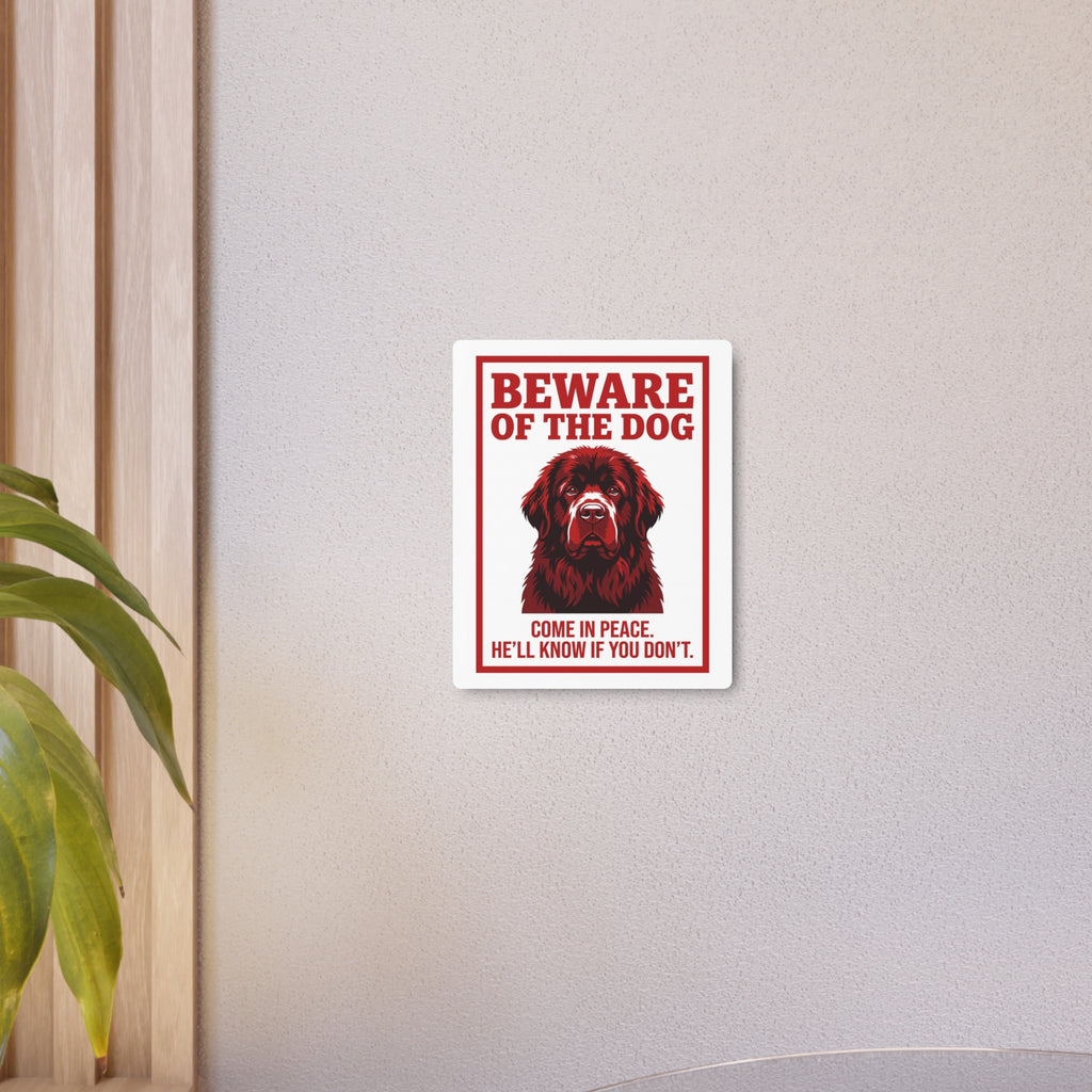 Beware of Newfoundland Metal Sign – Red Portrait Aluminum Wall Sign – alternate view
