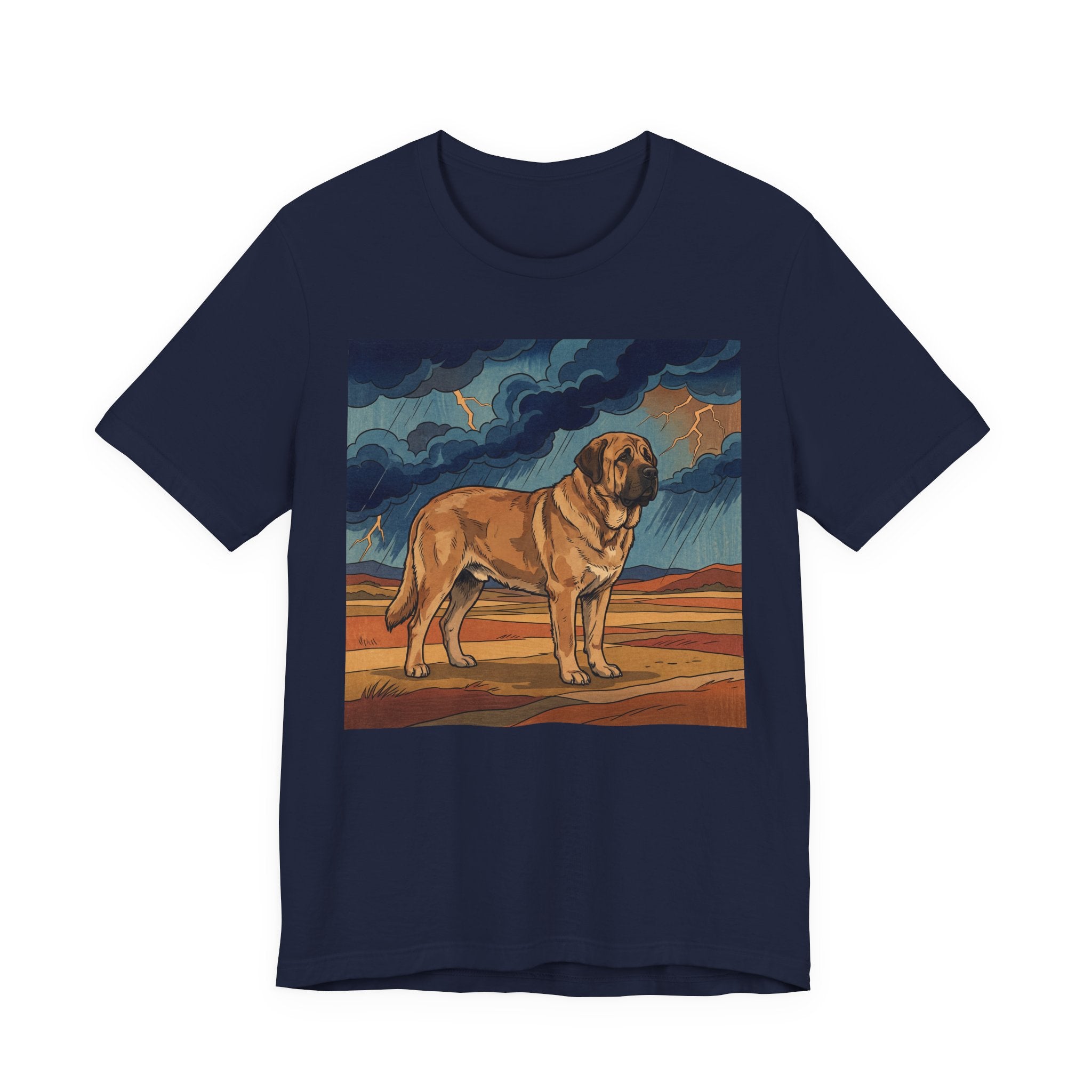Woodblock Print Spanish Mastiff T-Shirt — Desert Storm Lightning Art Print