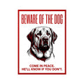 Beware of Mastiff Sign – Red Black Portrait Outdoor Vinyl Decal – side view