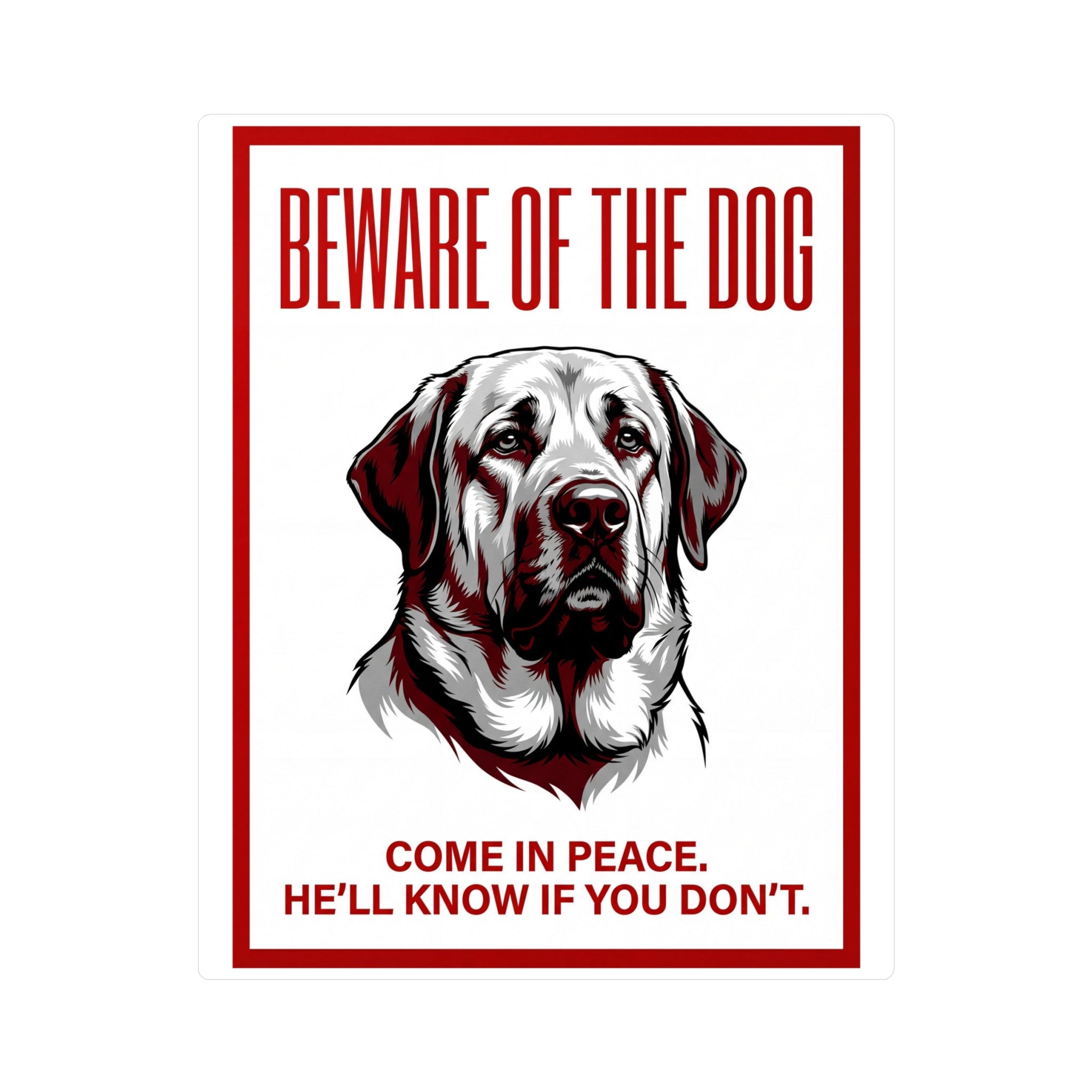 Beware of Mastiff Sign – Red Black Portrait Outdoor Vinyl Decal – side view