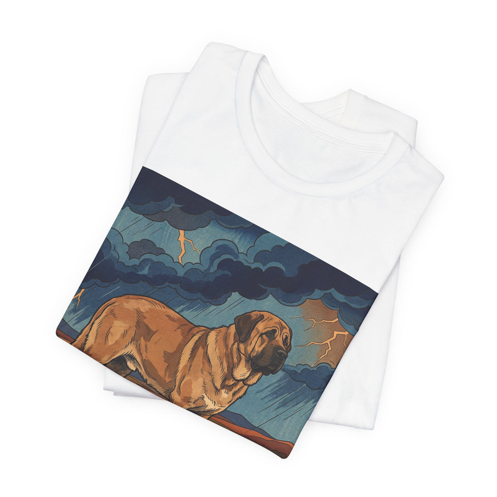 Woodblock Print Spanish Mastiff T-Shirt — Desert Storm Lightning Art Print