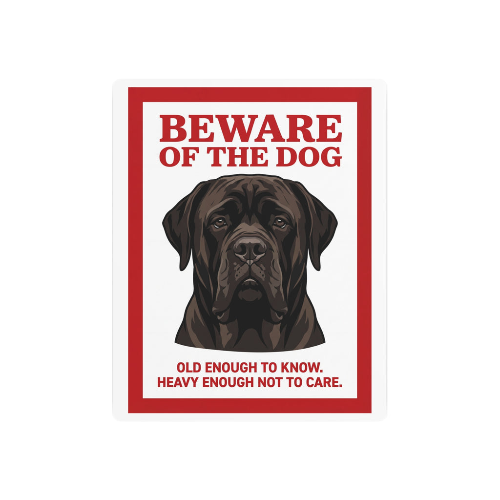 Beware of Cane Corso Metal Sign – Red Border Portrait Aluminum Wall Sign – side view