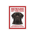Beware of Cane Corso Metal Sign – Red Border Portrait Aluminum Wall Sign – side view