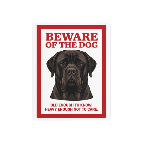 Beware of Cane Corso Metal Sign – Red Border Portrait Aluminum Wall Sign – side view