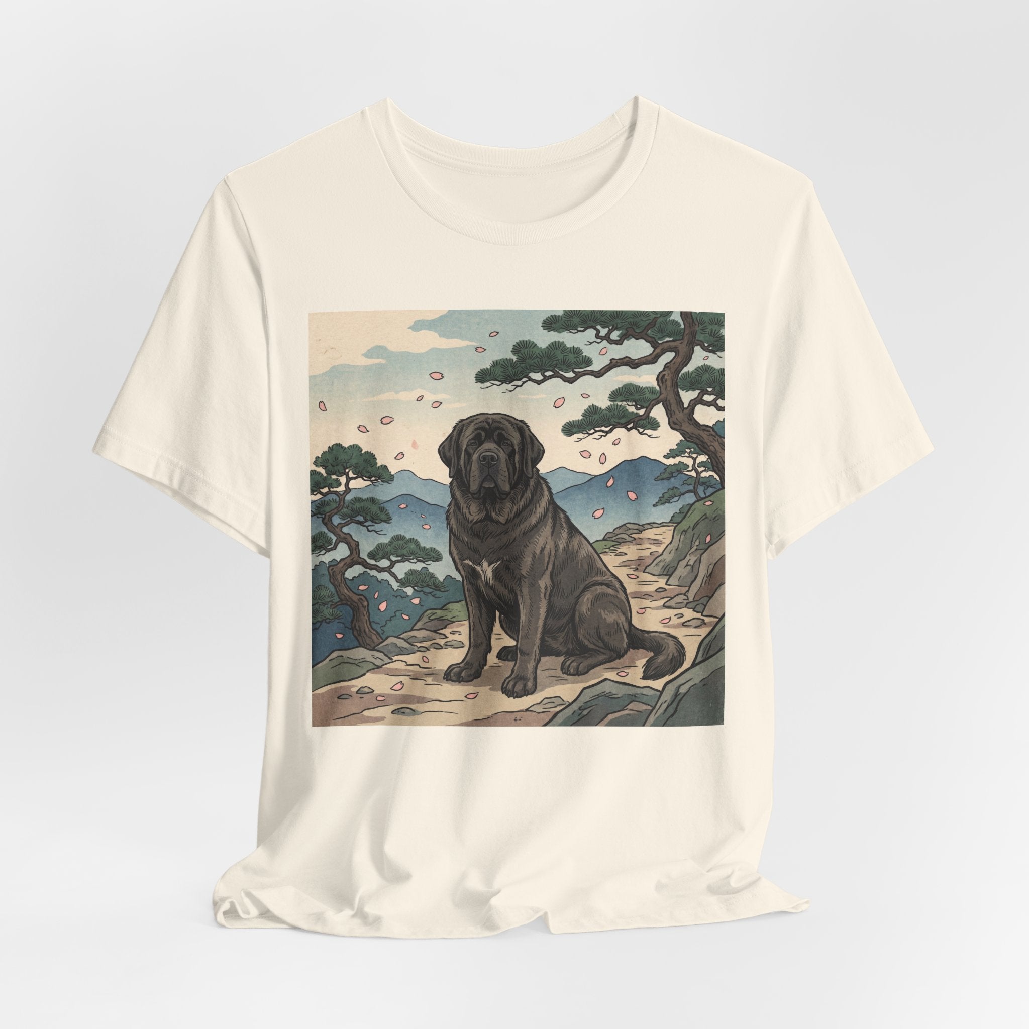Hiroshige Style Mastiff T-Shirt — Cherry Blossom Mountain Art Print