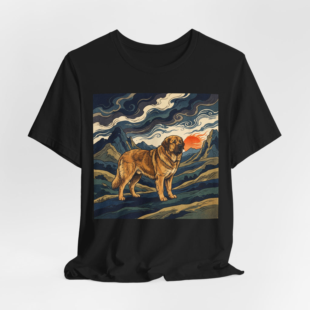 Woodblock Print Spanish Mastiff T-Shirt — Mountain Sunset Swirls Art Print