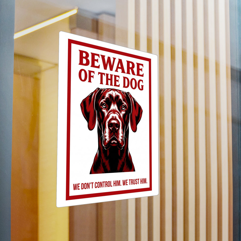 Beware of Great Dane Sign – Bold Red Portrait Outdoor Vinyl Decal – detail view