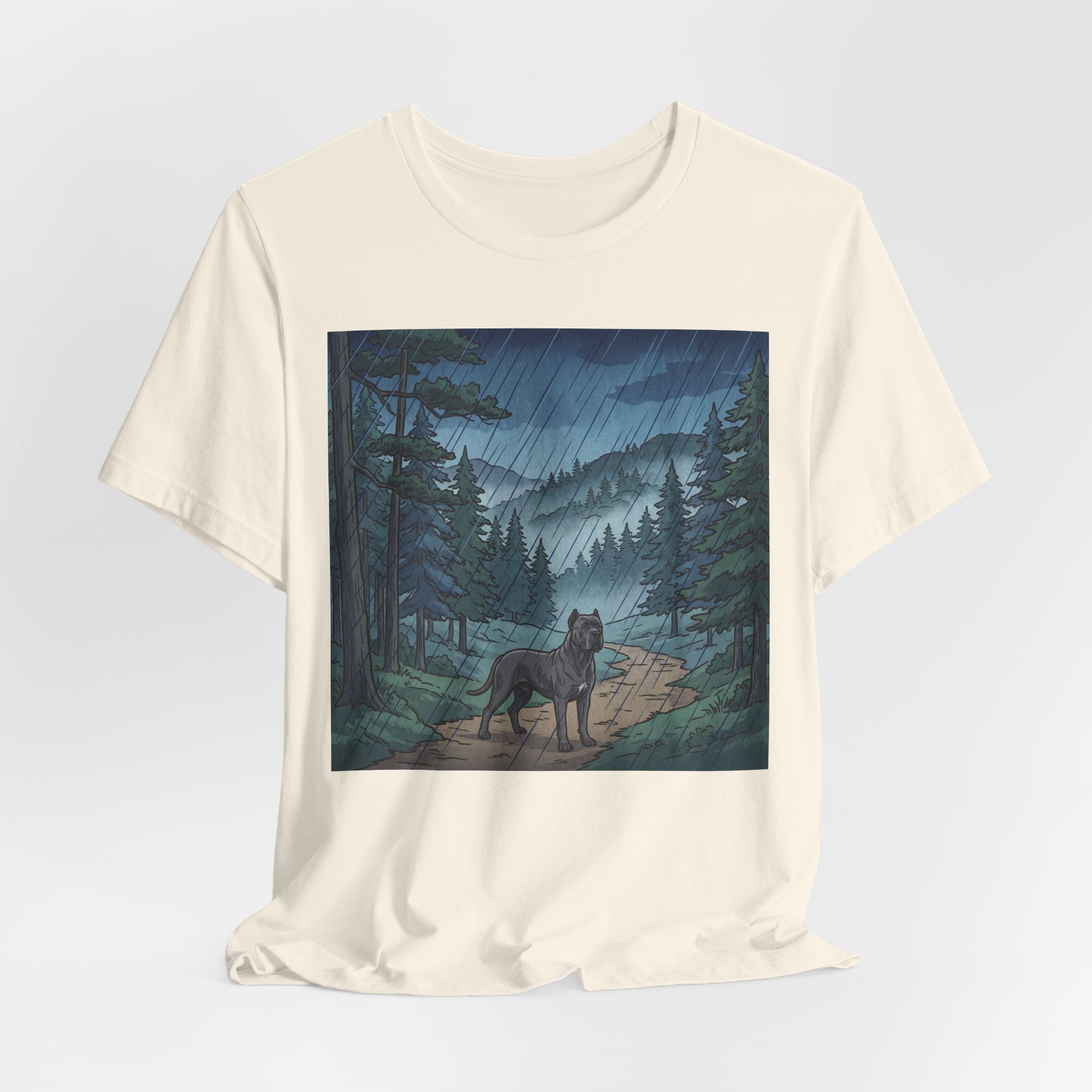 Woodblock Print Cane Corso T-Shirt — Rainy Forest Path Art Print