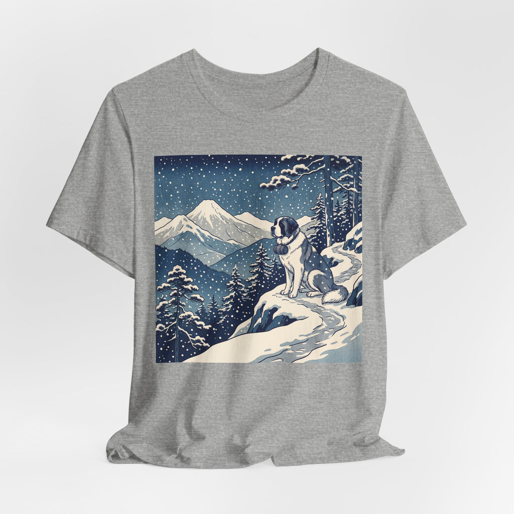 Hiroshige Style Saint Bernard T-Shirt — Snowy Mountain Trail Art Print