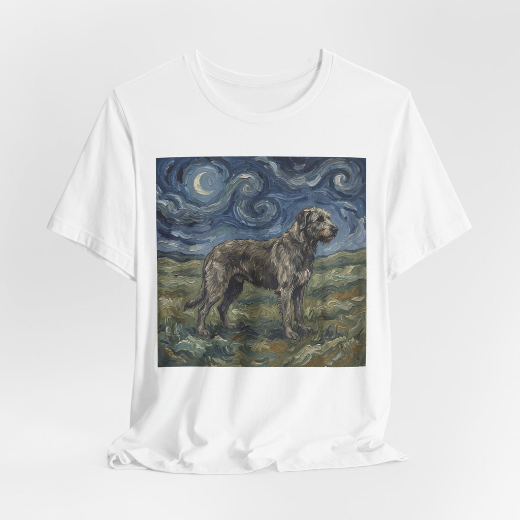 Van Gogh Style Irish Wolfhound T-Shirt — Swirling Moonlit Sky Art Print