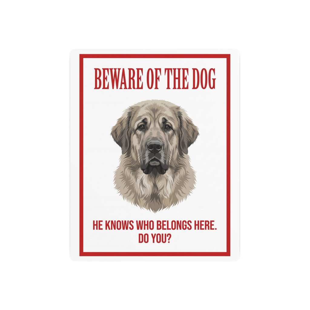 Beware of Spanish Mastiff Metal Sign – Cream Portrait Aluminum Wall Sign – side view