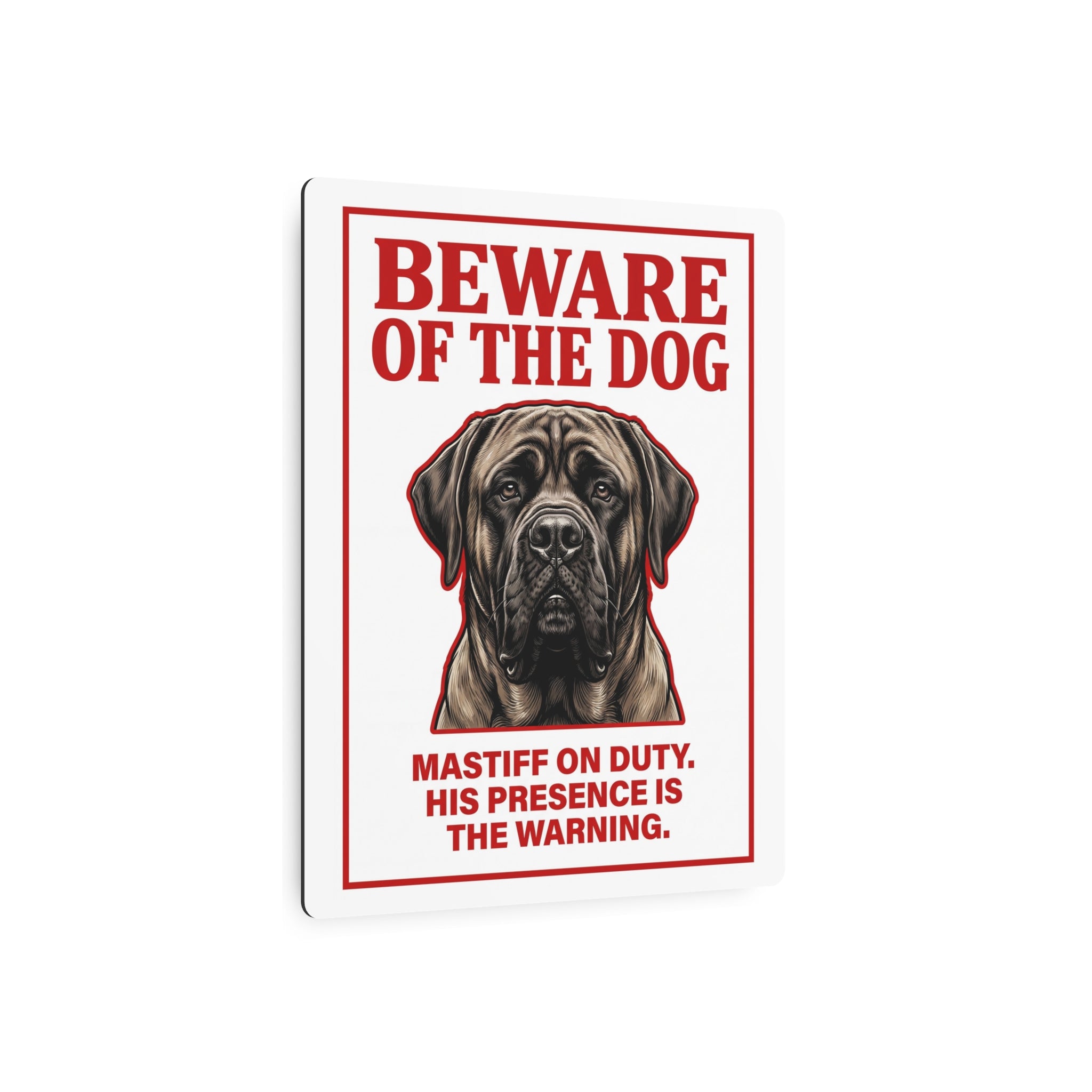 Beware of Mastiff Metal Sign – Fawn Portrait Aluminum Wall Sign – lifestyle view