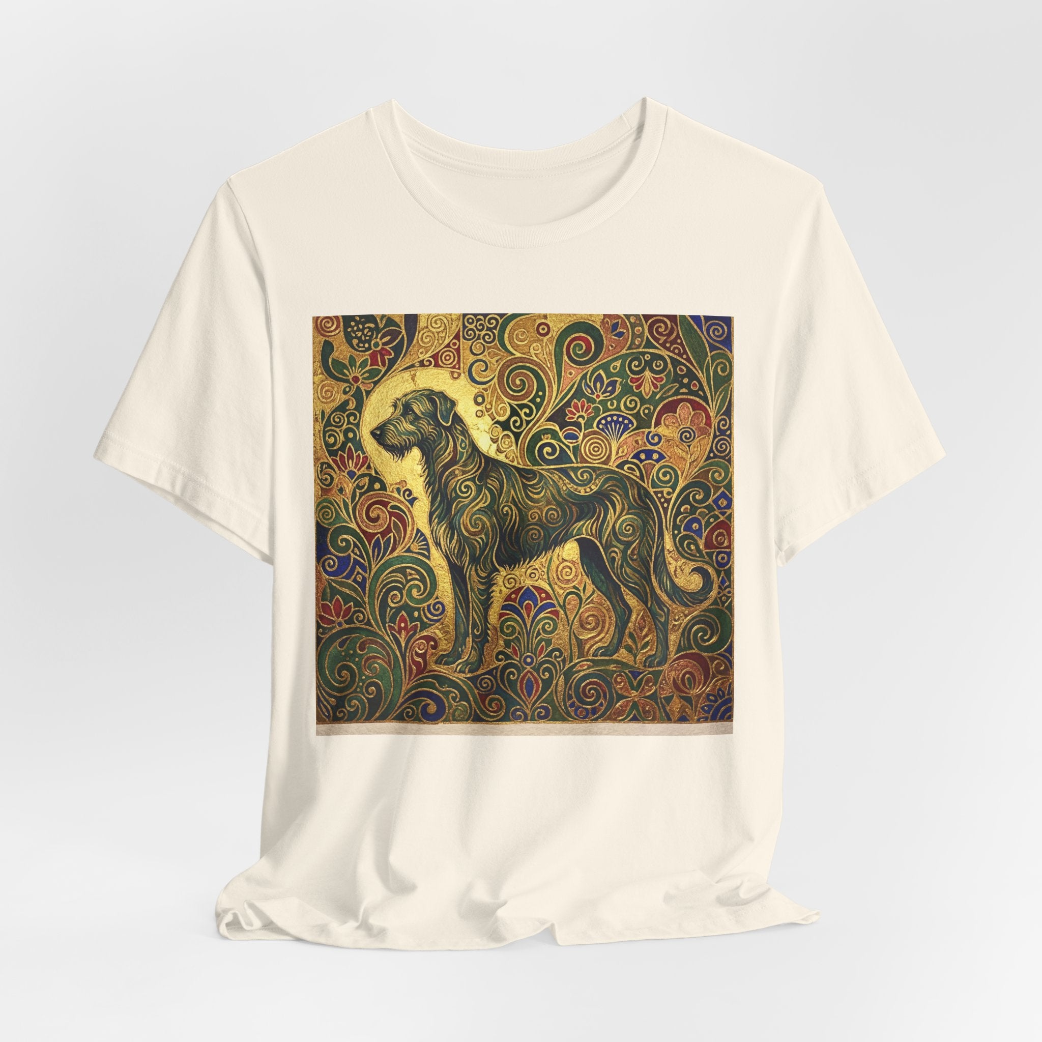Klimt Style Irish Wolfhound T-Shirt — Gold Swirl Ornamental Art Print