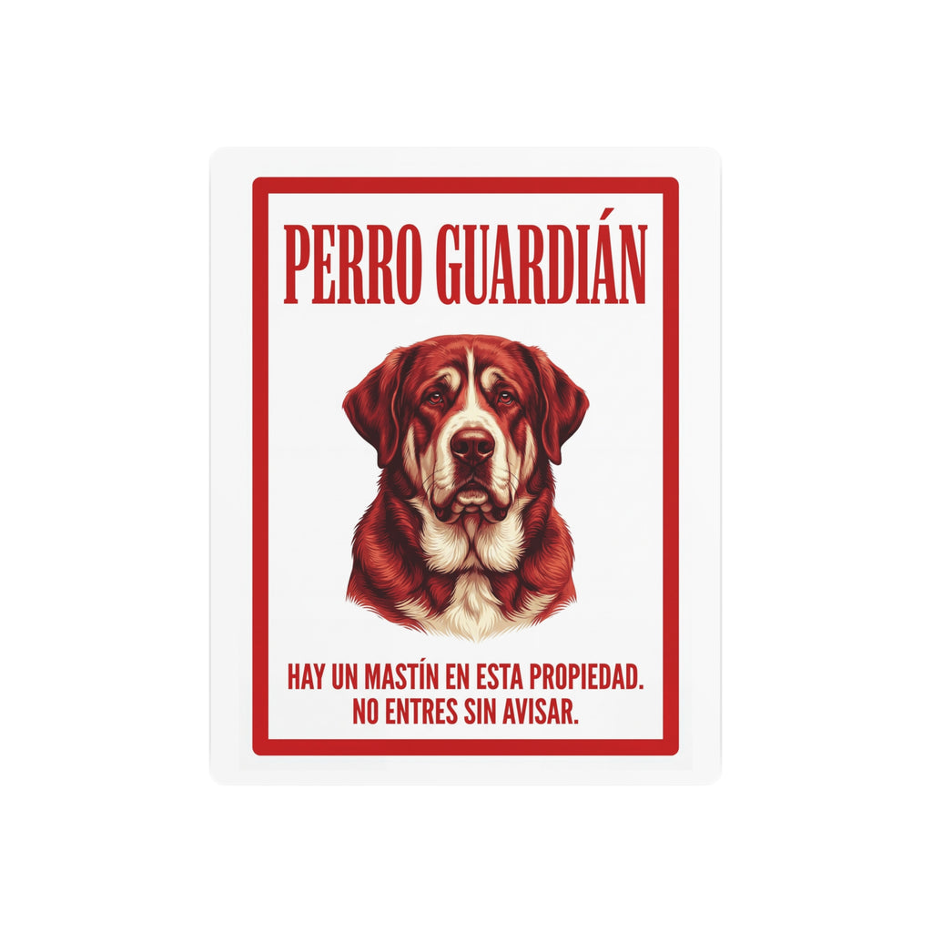 Beware of Spanish Mastiff Metal Sign – Red Portrait Aluminum Wall Sign – side view