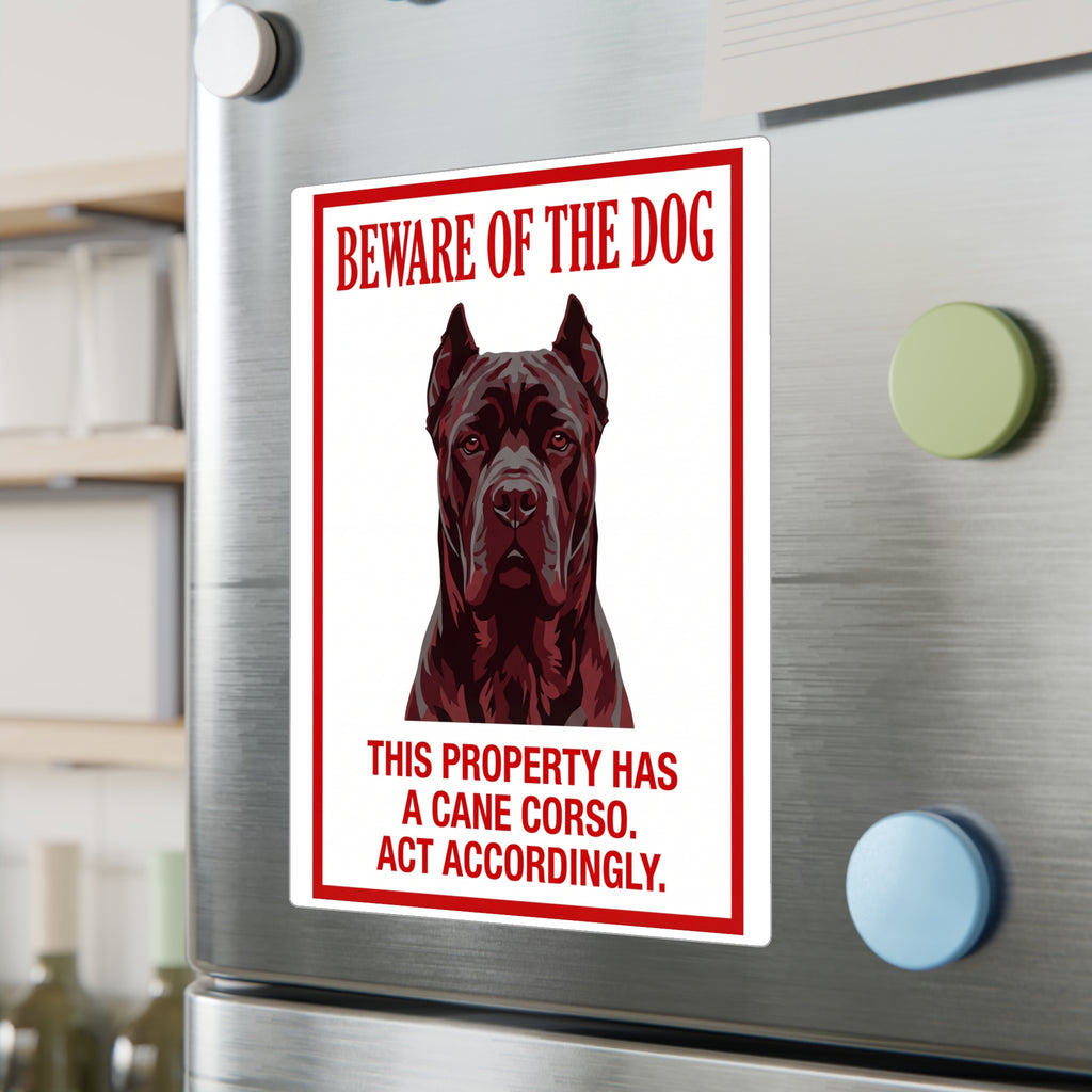 Beware of Cane Corso Sign – Bold Red Portrait Outdoor Vinyl Decal – lifestyle view
