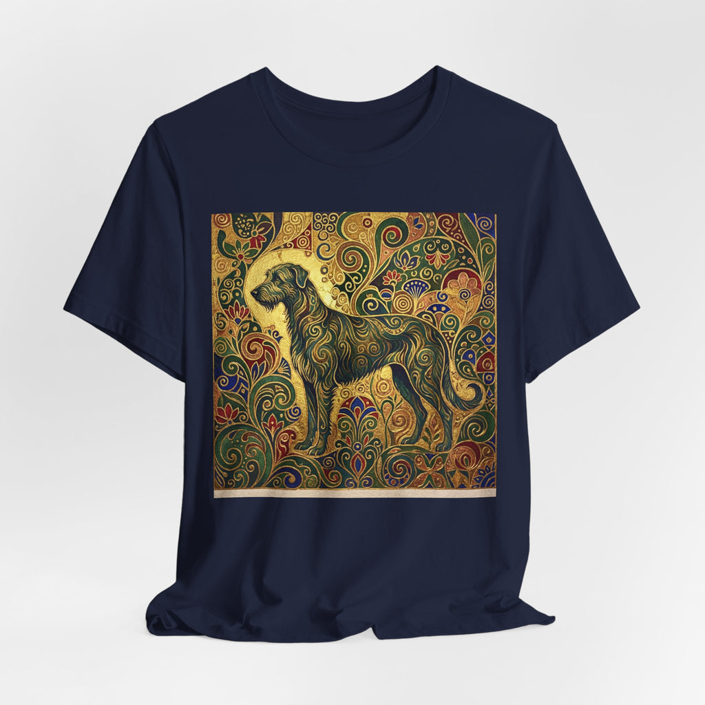 Klimt Style Irish Wolfhound T-Shirt — Gold Swirl Ornamental Art Print